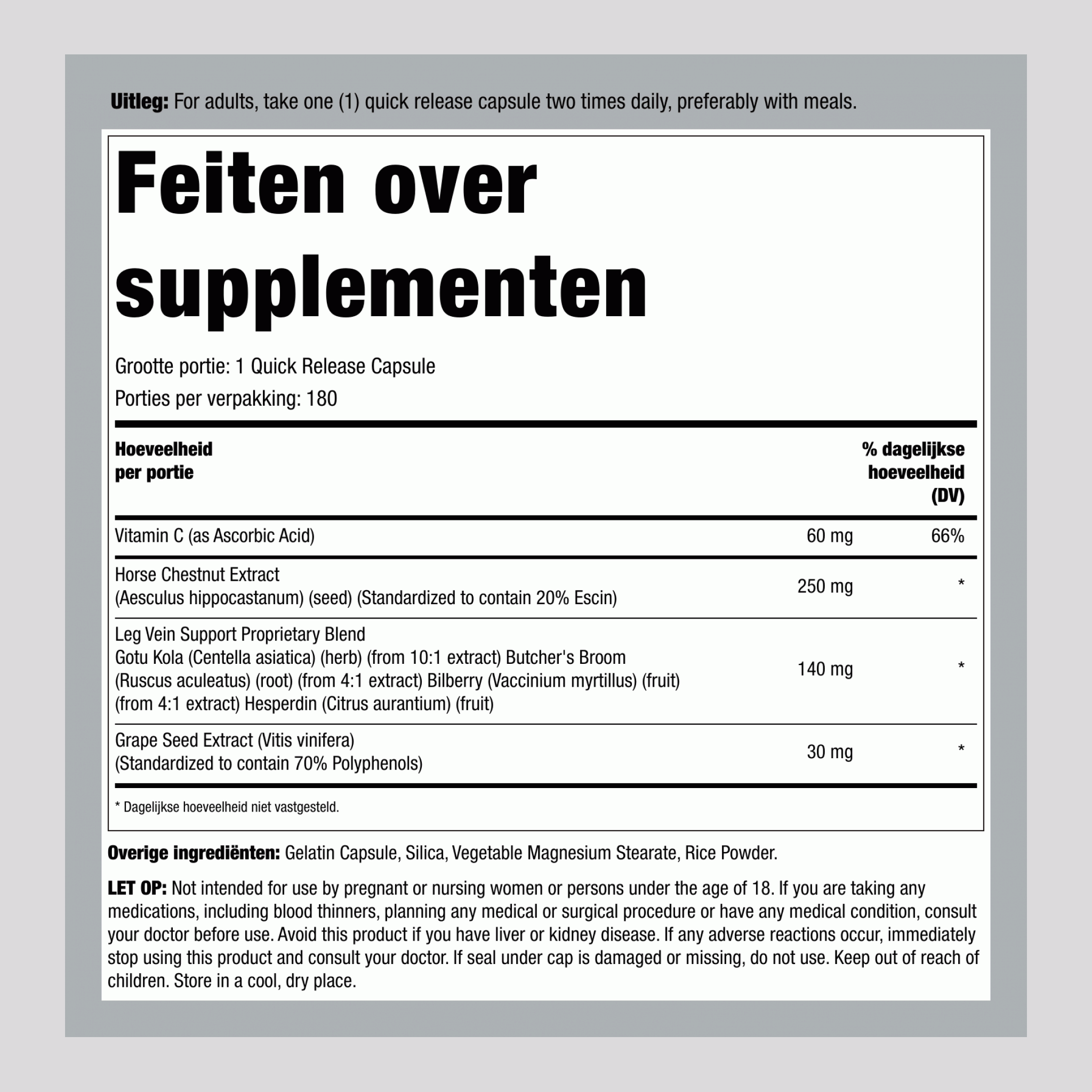 Ondersteuning voor beenaderen, 180 capsules met snelle afgifte