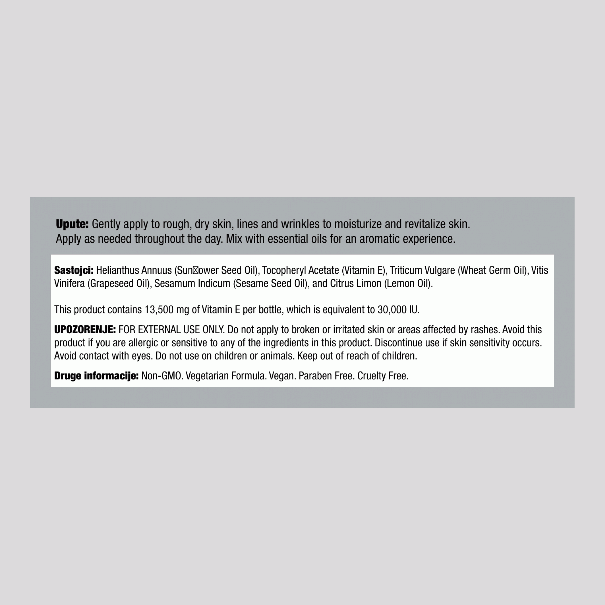 Ulje za njegu kože s vitaminom E, 30.000 IU, boca od 4 fl oz (118 mL)