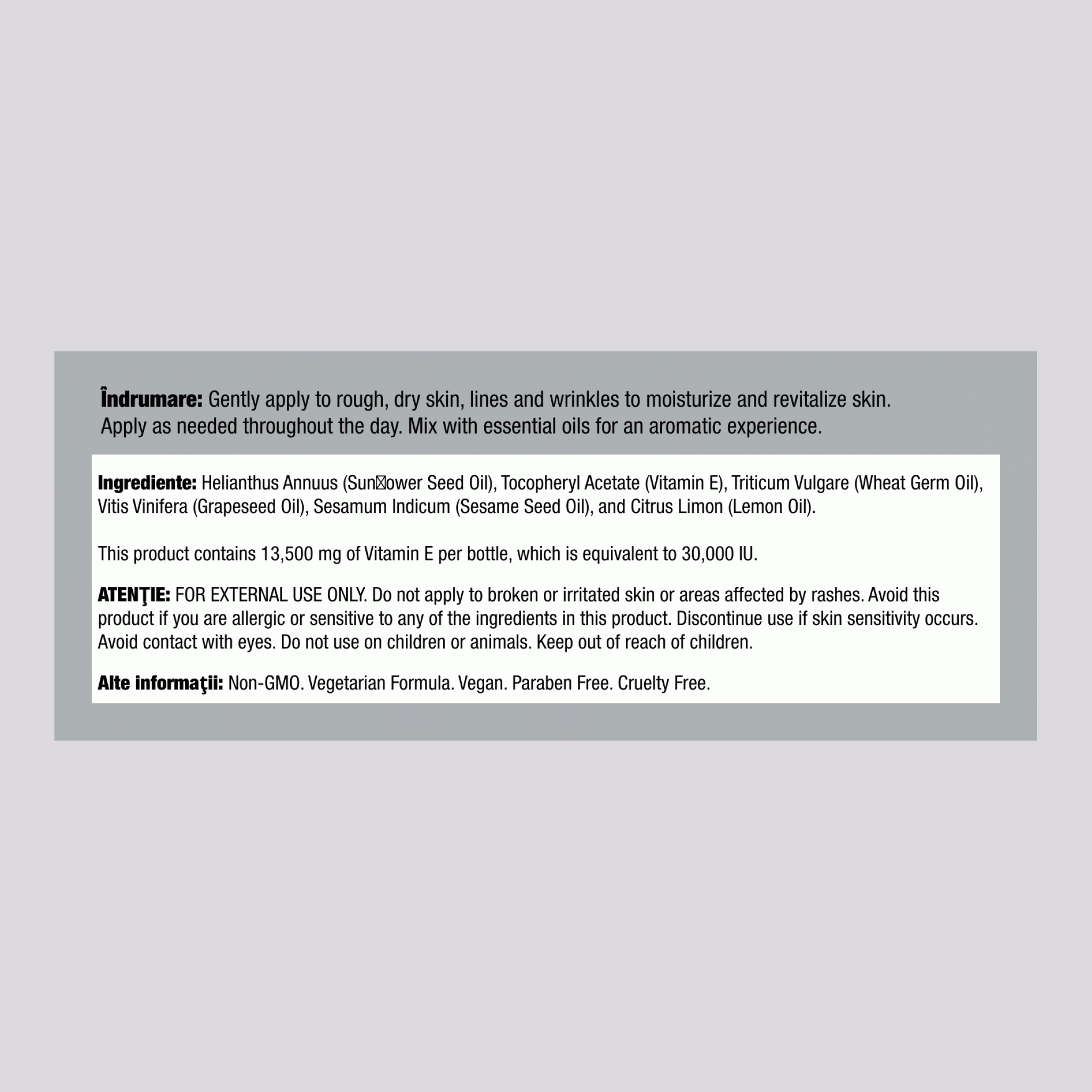 Ulei de îngrijire a pielii cu Vitamina E, 30.000 UI, 4 fl oz (118 mL) Sticlă