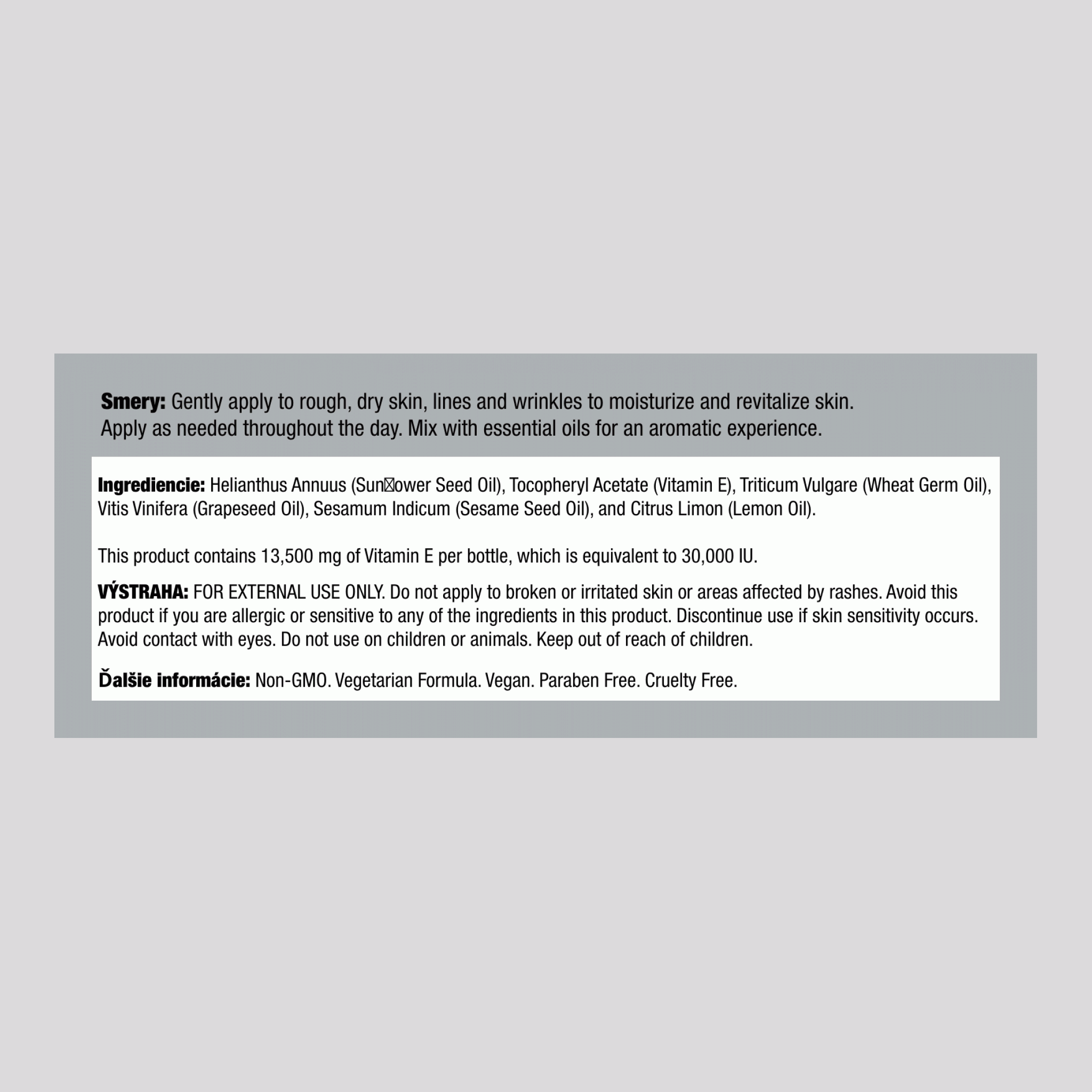 Olej na starostlivosť o pokožku s vitamínom E, 30 000 IU, 4 fl oz (118 ml) fľaša