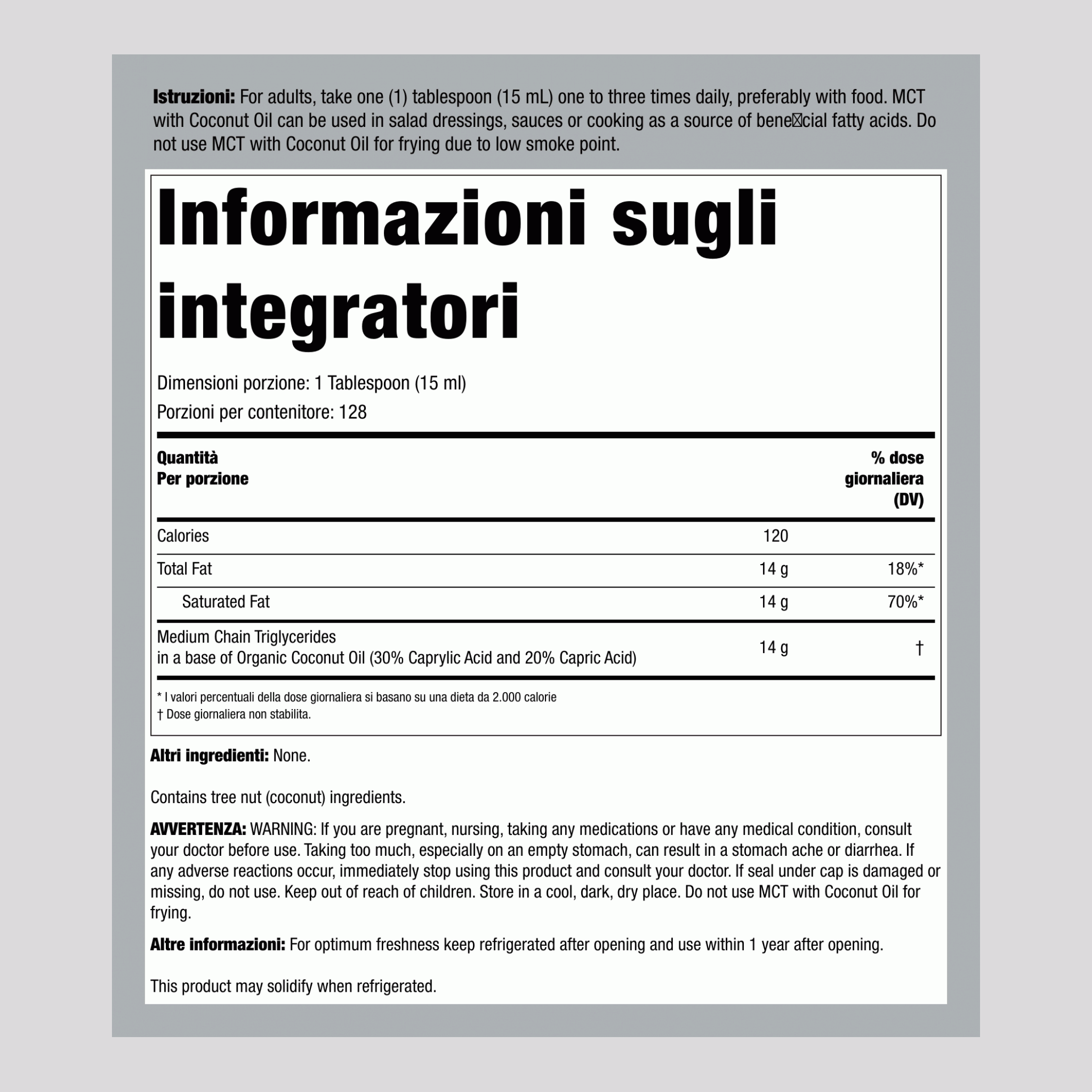 Olio MCT (Trigliceridi a Catena Media) con Olio di Cocco, Bottiglia da 64 fl oz