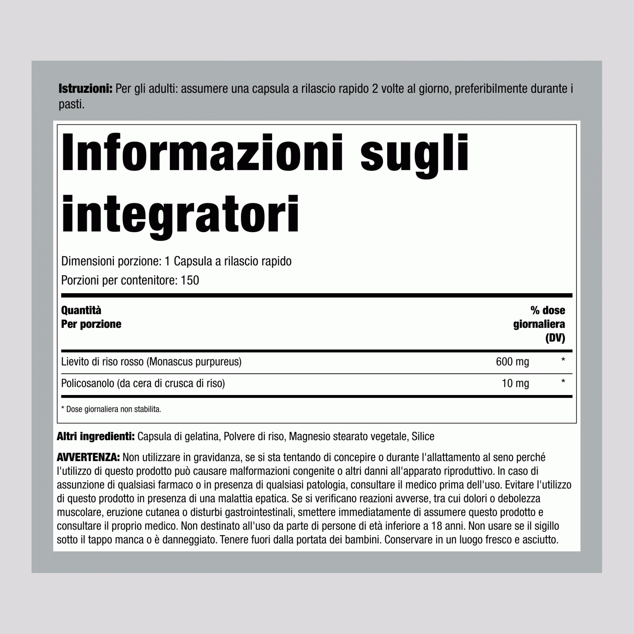 Red Yeast Rice Complex & Policosanol, 1220 mg (per serving), 120 Quick Release Capsules