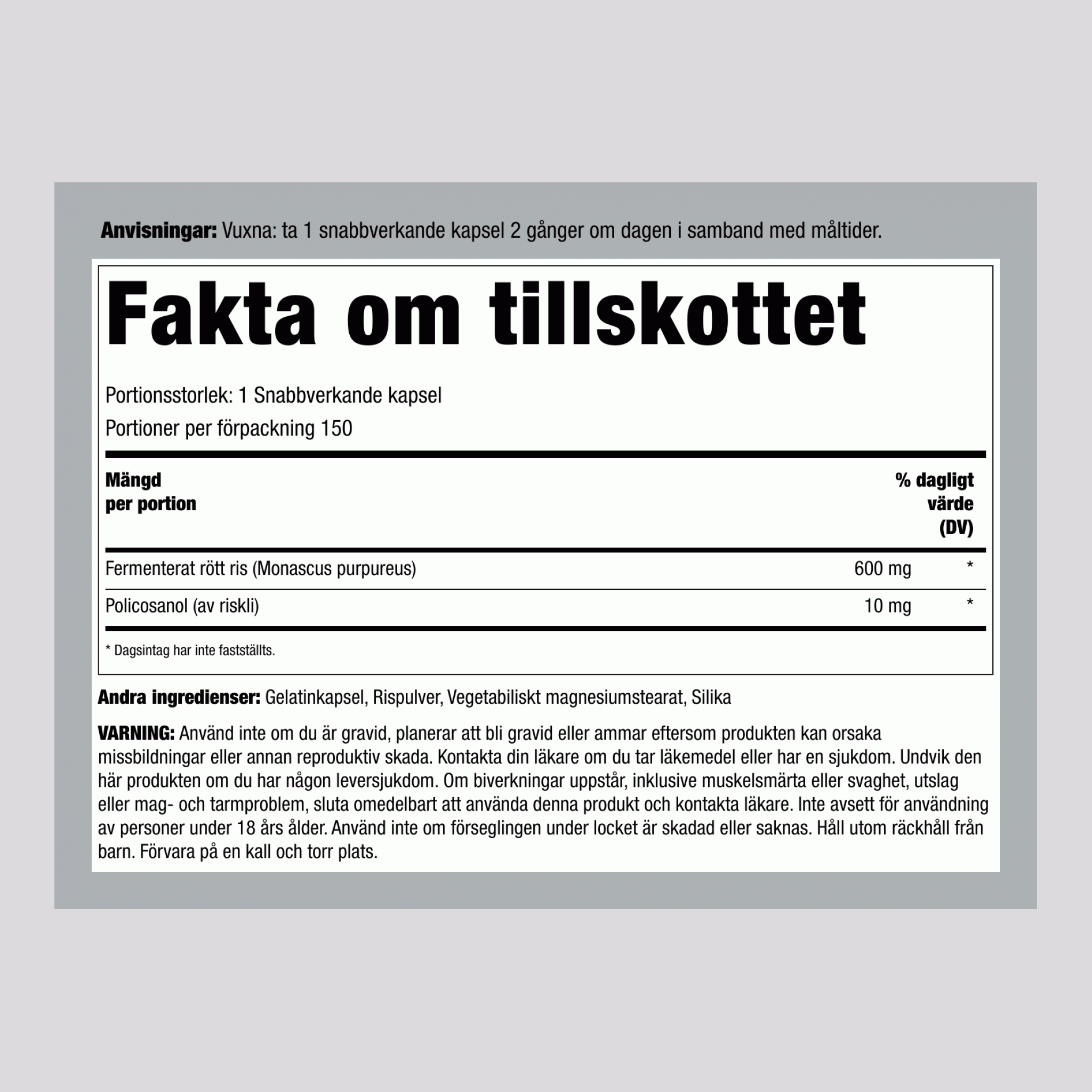 Red Yeast Rice Complex & Policosanol, 1220 mg (per serving), 120 Quick Release Capsules