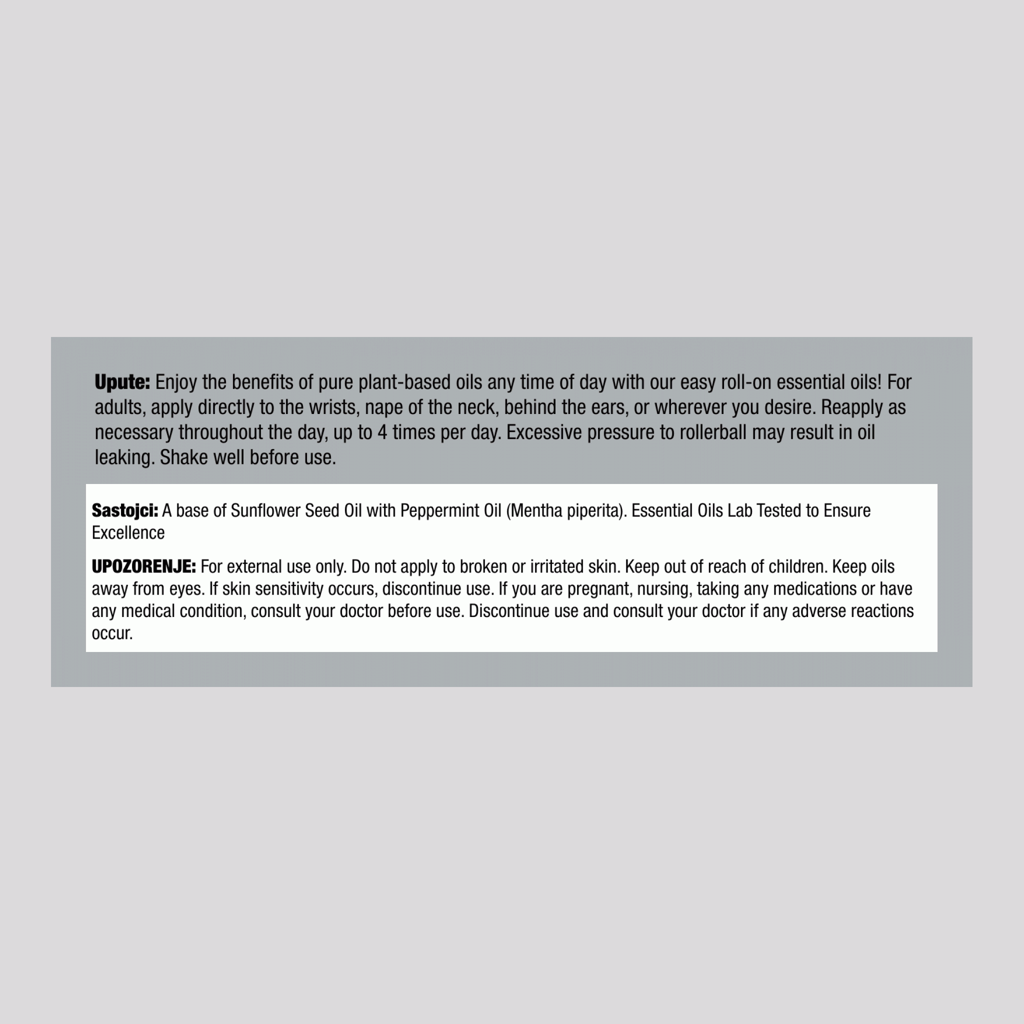 Mješavina eteričnog ulja metvice u roll-on pakiranju (2 komada), 10 mL (0,33 fl oz) roll-on