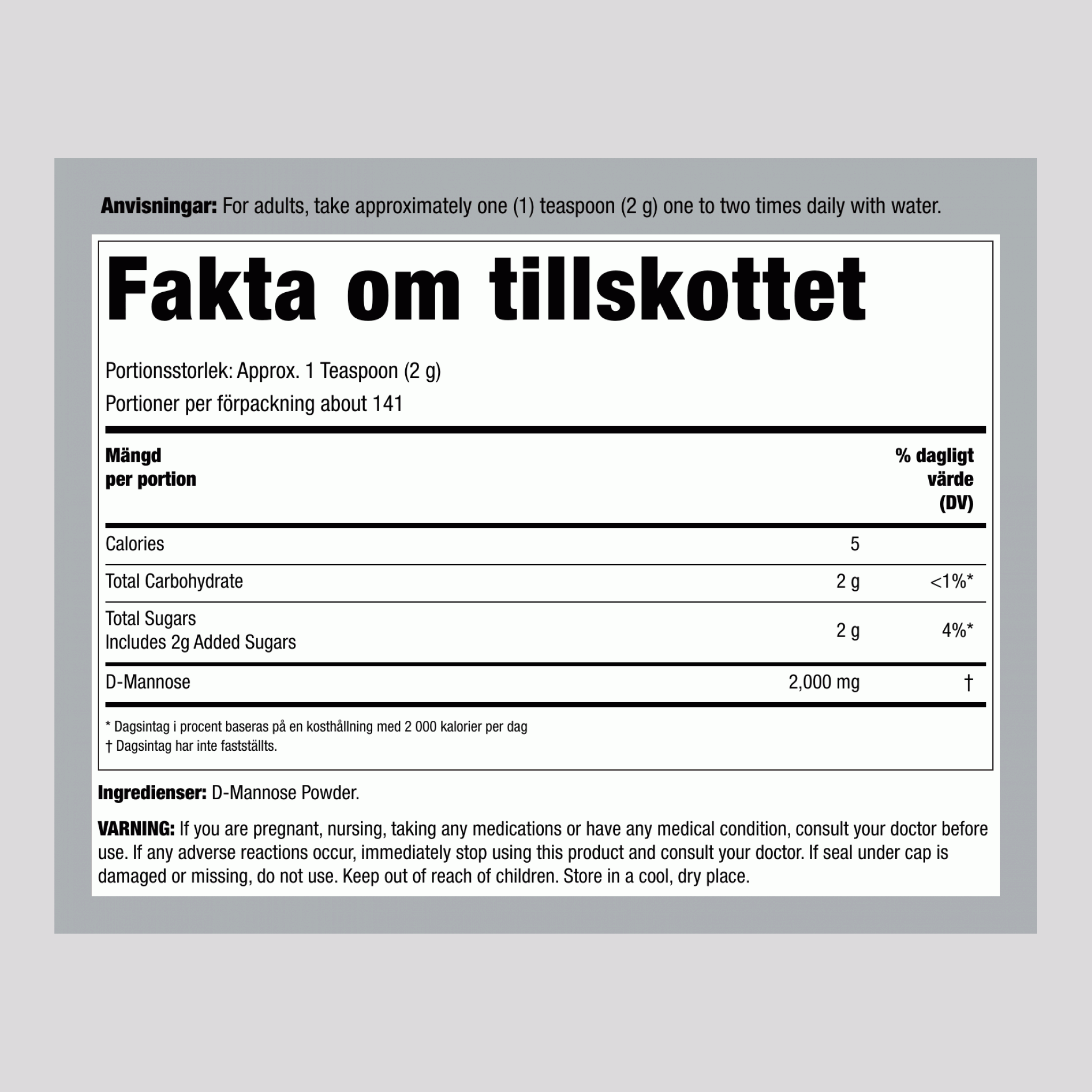 D-Mannose Pulver, 10 oz (283 g) Flaska