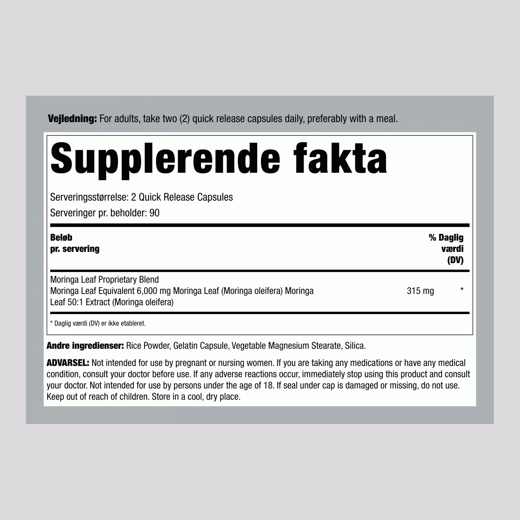 Moringa Oleifera, 6000 mg (pr. portion), 180 hurtigudløsende kapsler