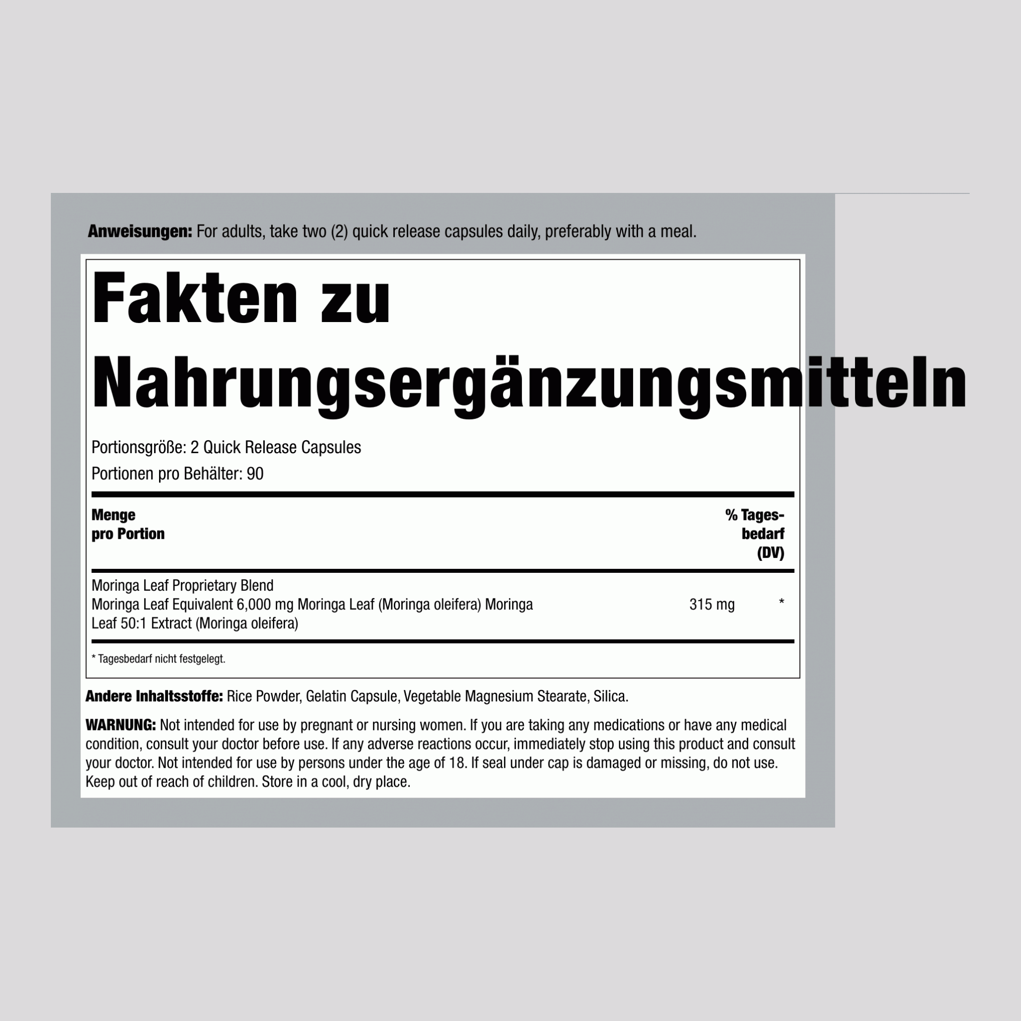 Moringa Oleifera, 6000 mg (pro Portion), 180 schnell freisetzende Kapseln