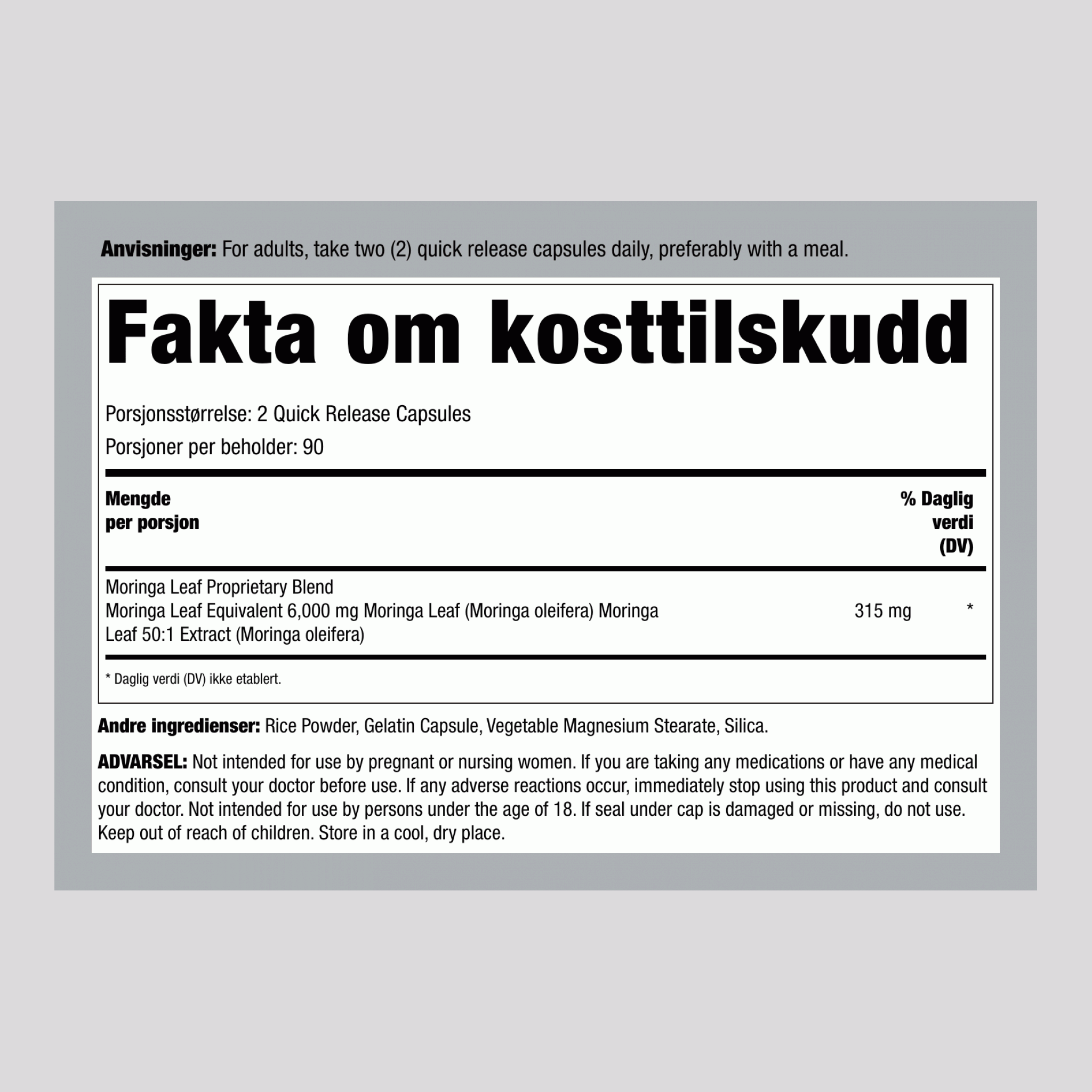 Moringa Oleifera, 6000 mg (per porsjon), 180 hurtigutløsende kapsler