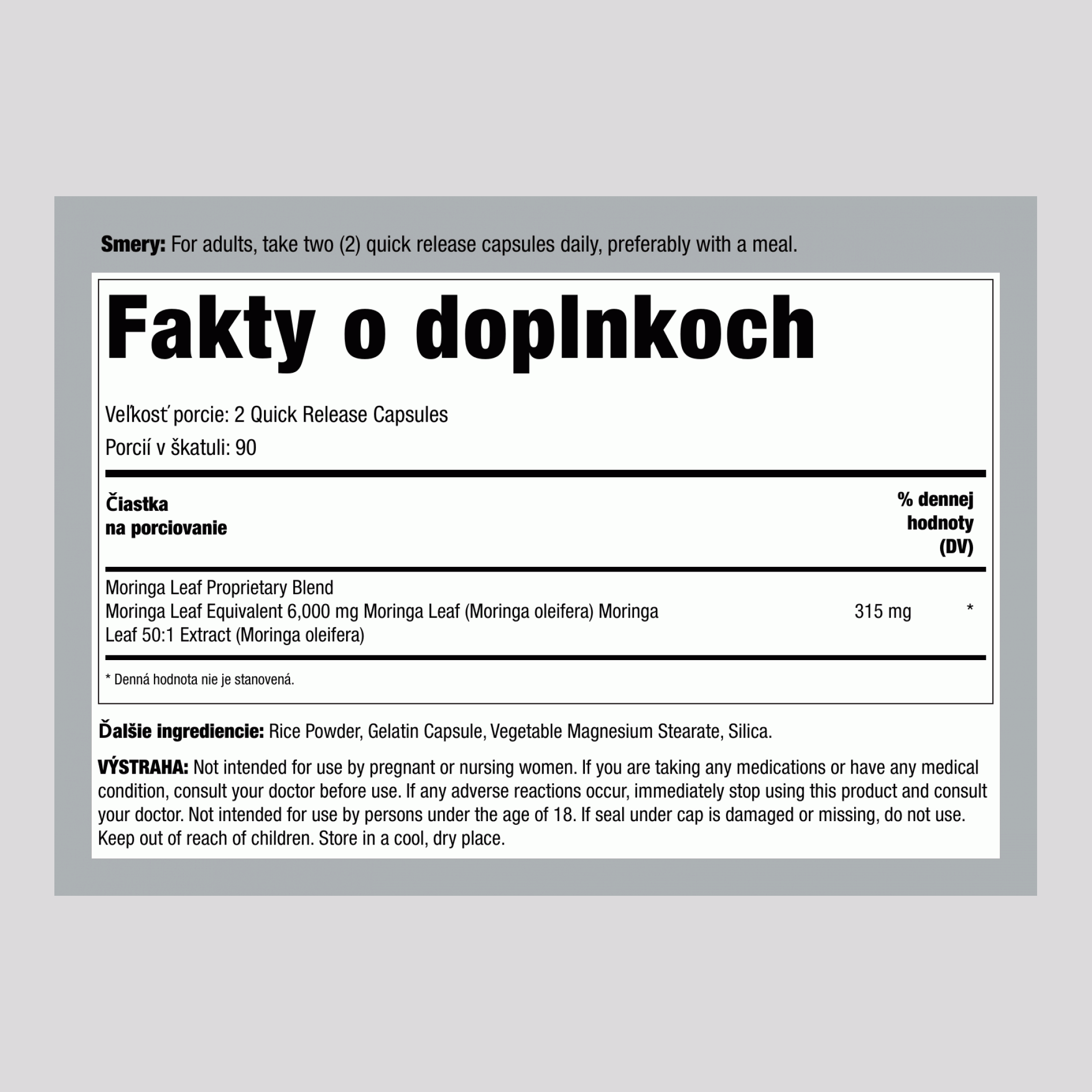 Moringa Oleifera, 6000 mg (na jednu dávku), 180 kapsúl s rýchlym uvoľňovaním