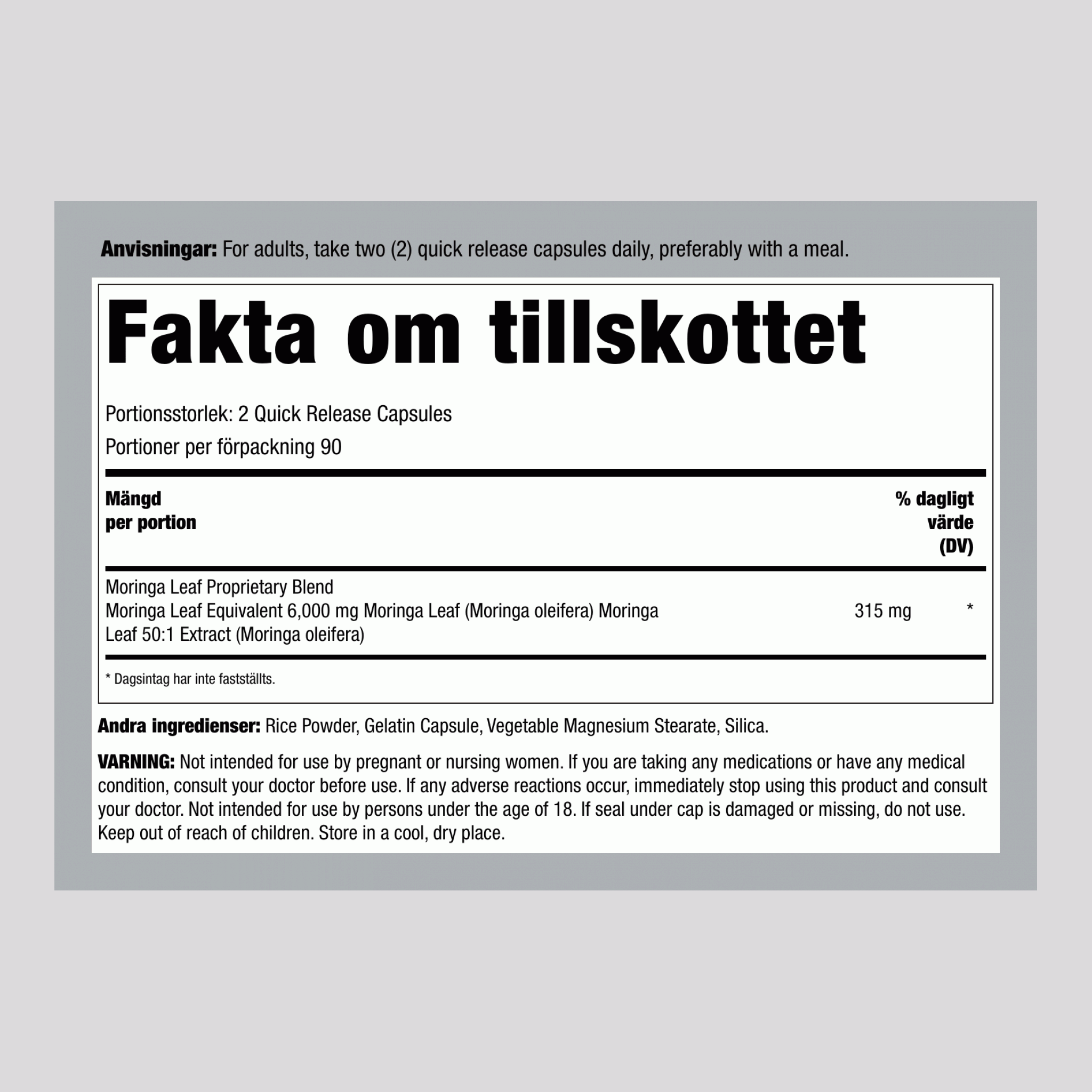 Moringa Oleifera, 6000 mg (per portion), 180 Snabbfrigörande kapslar