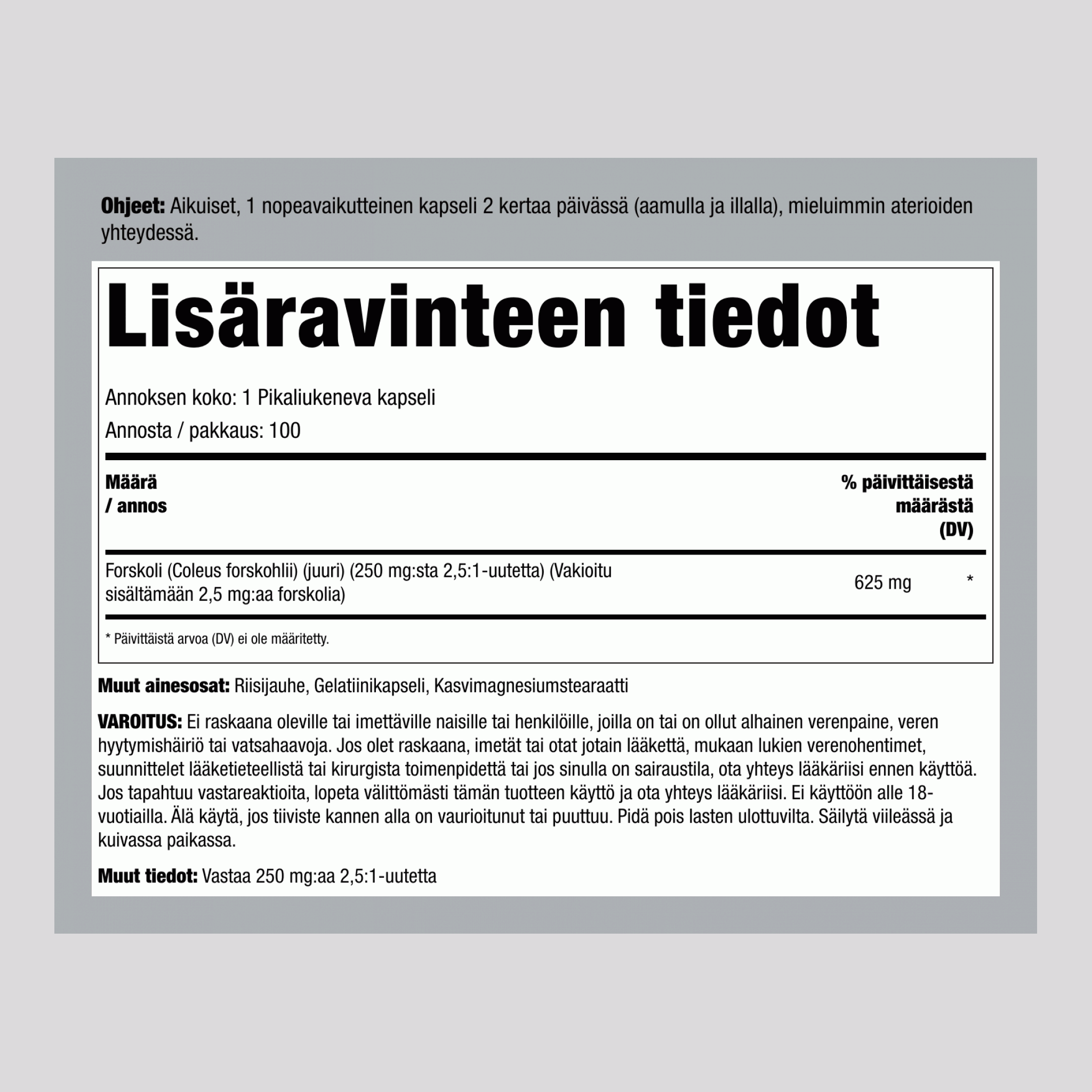 Forskohlii Coleus (Standardized Extract), 625 mg, 100 Quick Release Capsules