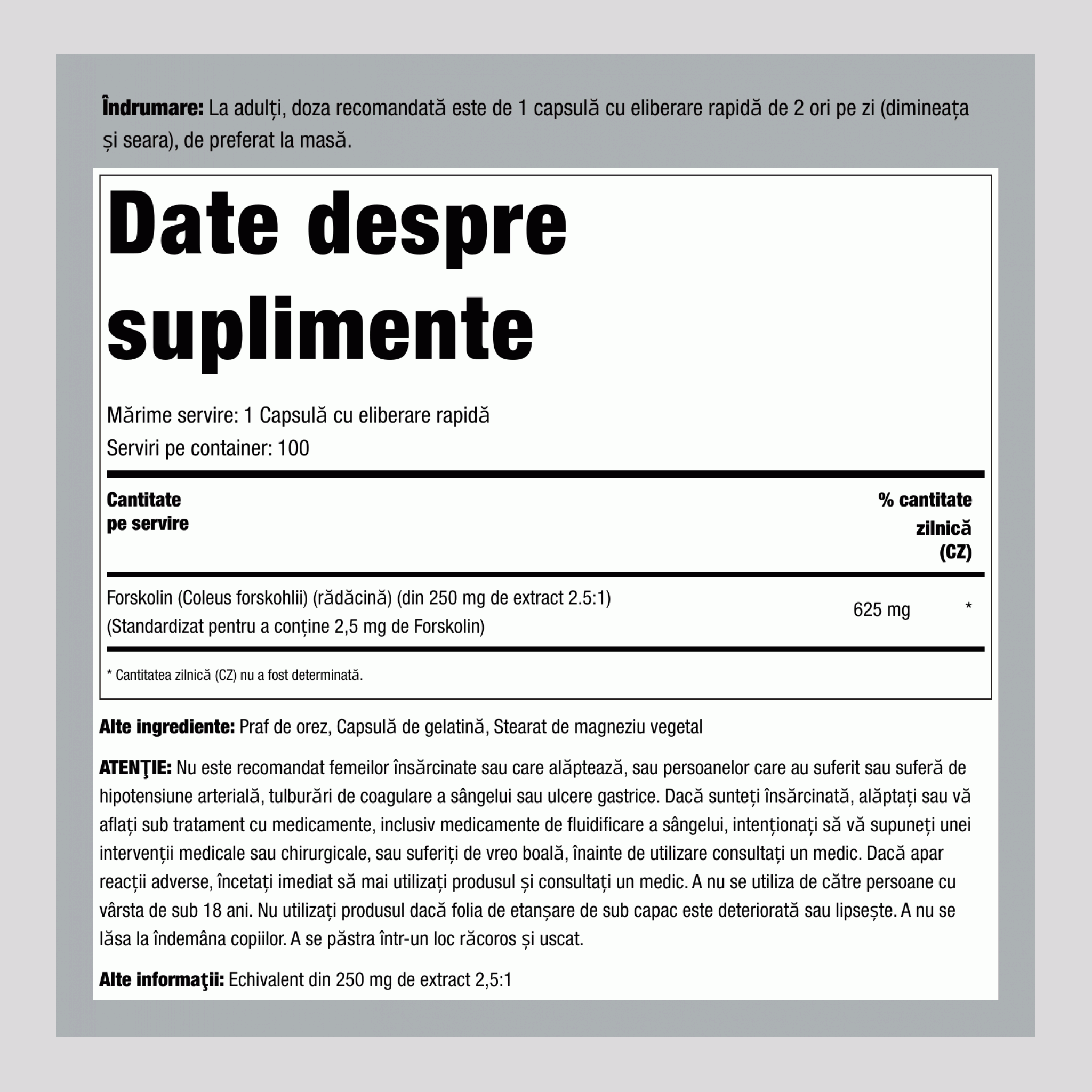 Forskohlii Coleus (Standardized Extract), 625 mg, 100 Quick Release Capsules