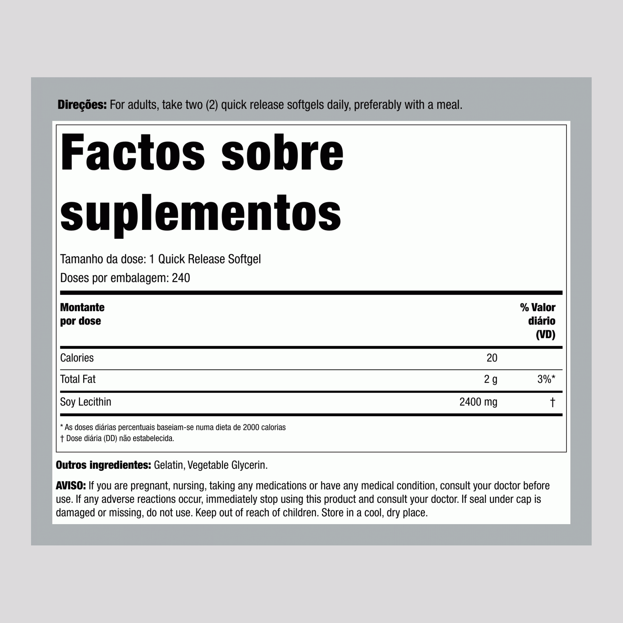 Lecitina - NÃO GMO, 2400 mg, 240 Cápsulas de Liberação Rápida