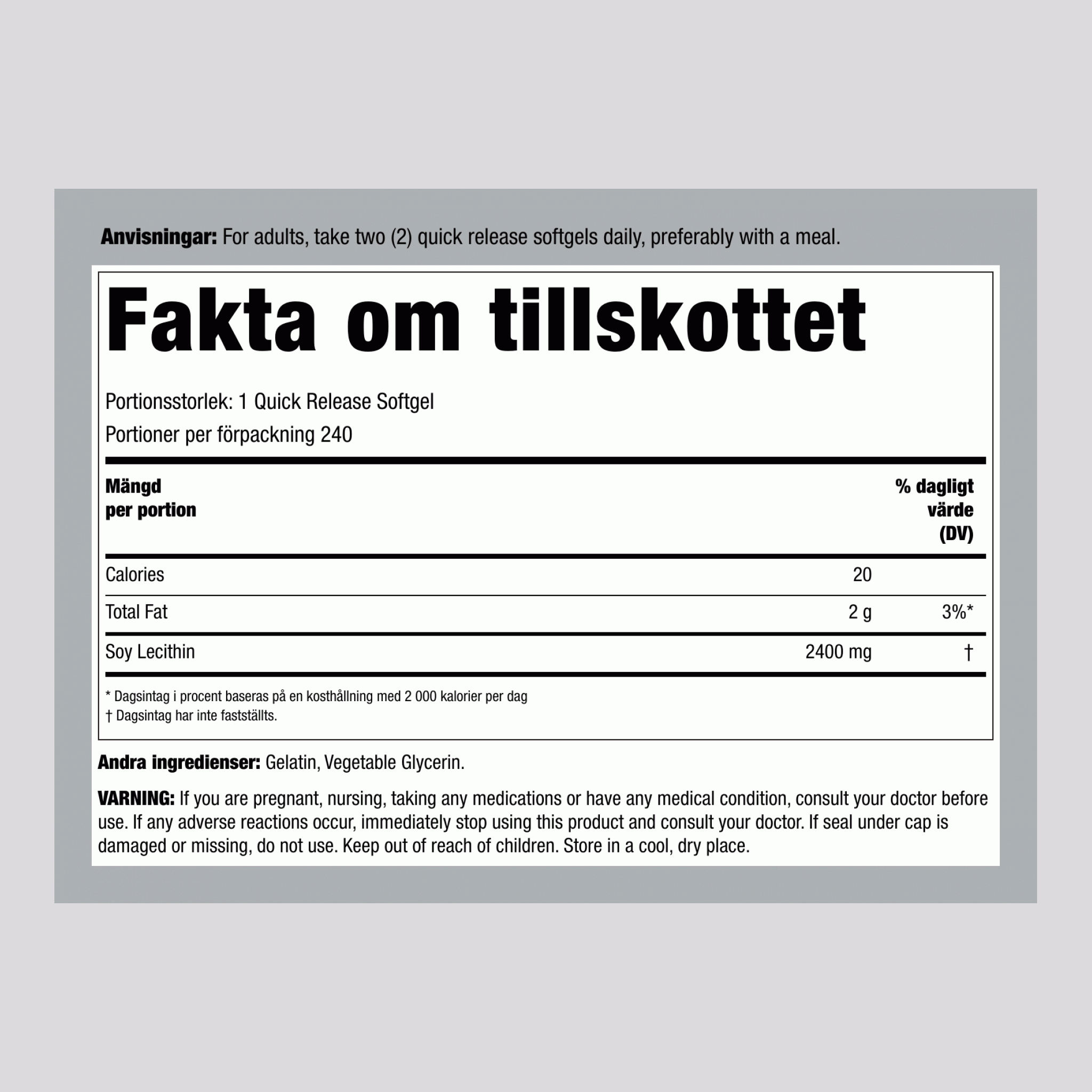 Lecithin - ICKE GMO, 2400 mg, 240 Snabbfrisättande Mjuka Gelkapslar