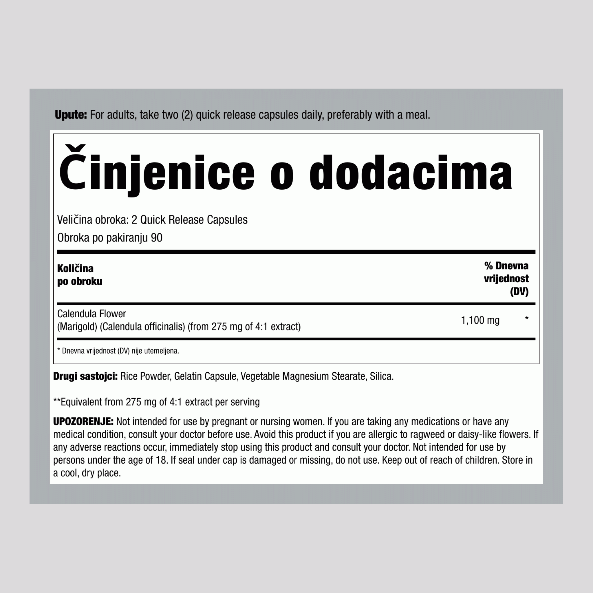 Cvijet nevena, 1100 mg (po porciji), 180 kapsula