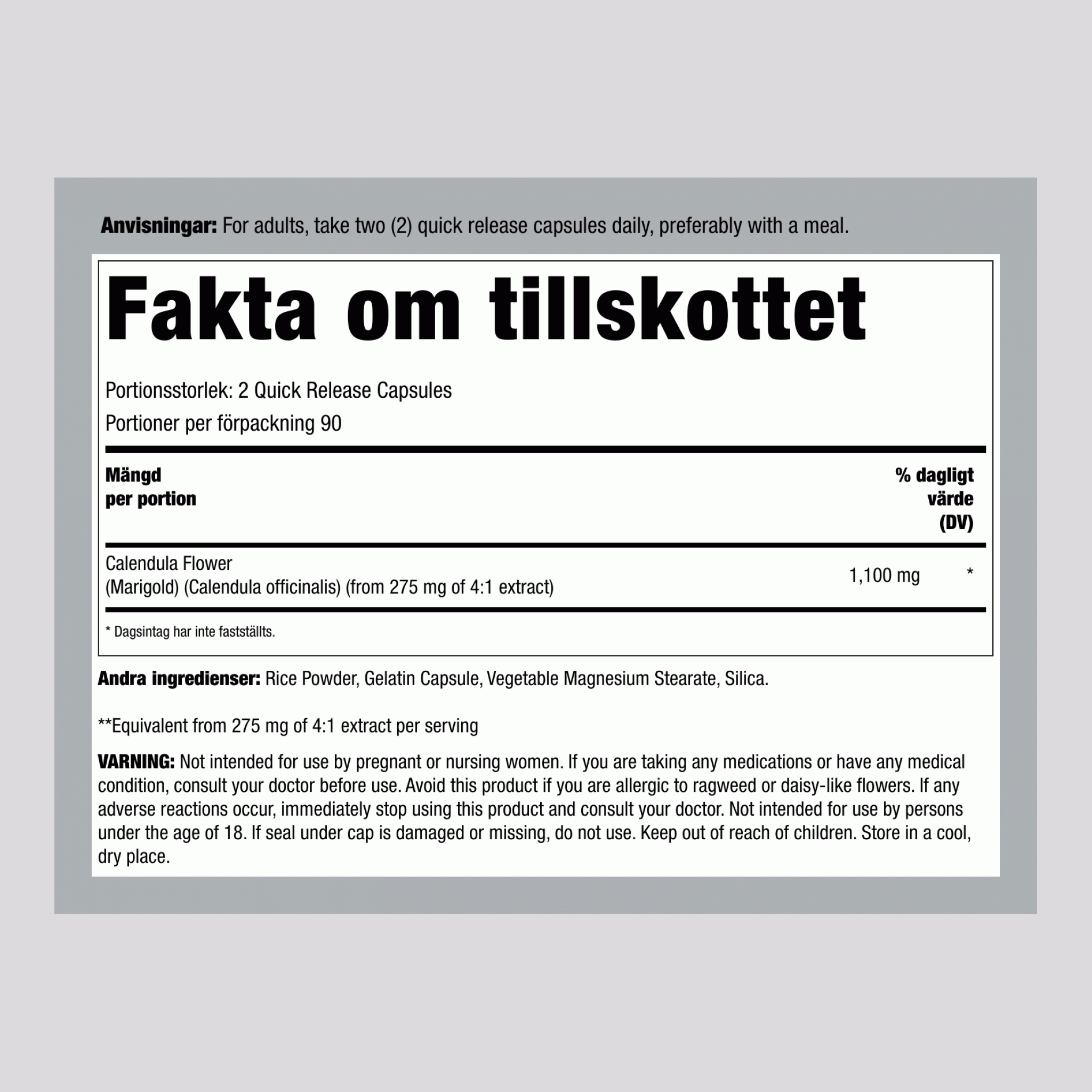 Ringblomma (Tagetes), 1100 mg (per portion), 180 kapslar