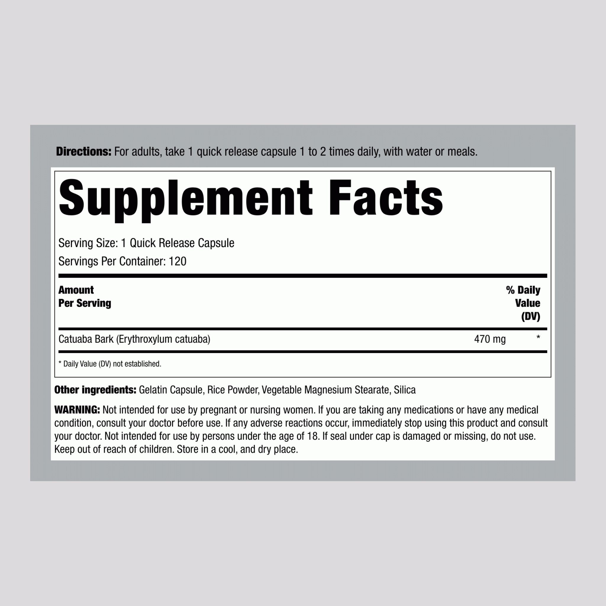 Catuaba Bark, 470 mg, 120 Quick Release Capsules