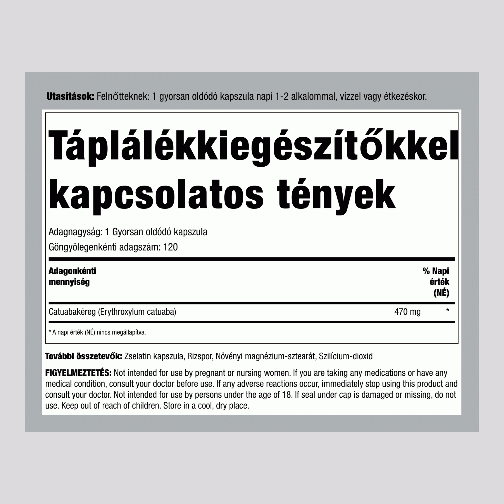 Catuaba kéreg, 470 mg, 120 gyors hatású kapszula