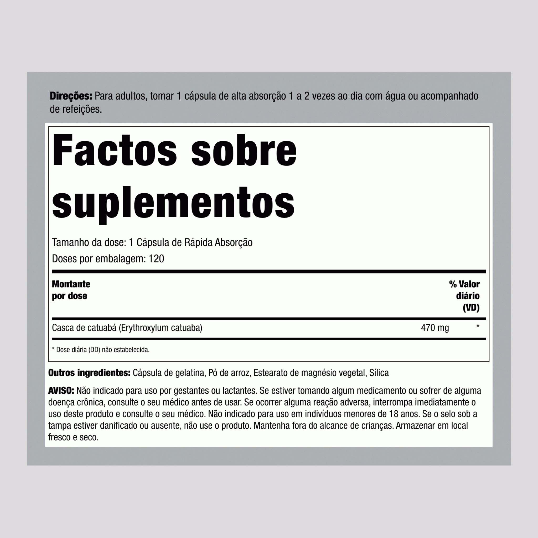 Casca de Catuaba, 470 mg, 120 Cápsulas de Liberação Rápida