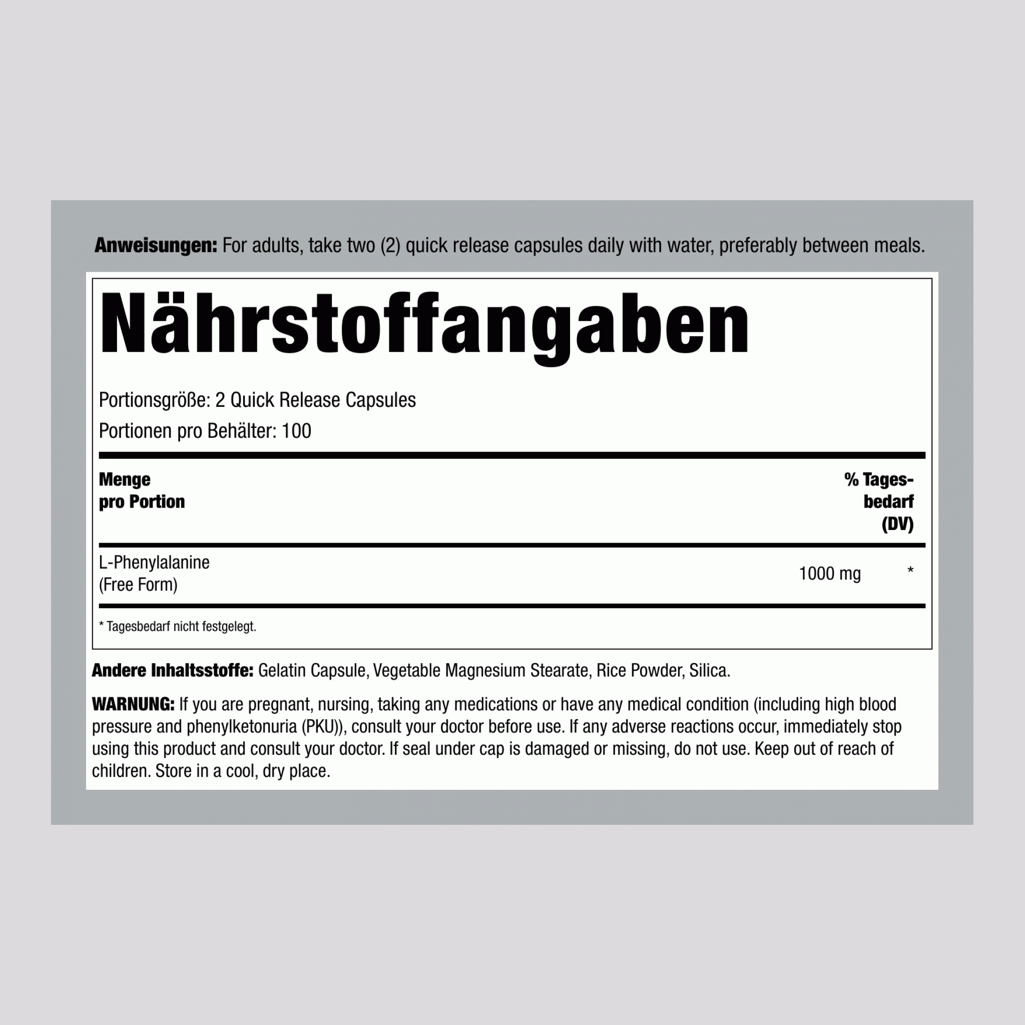 L-Phenylalanin, 1000 mg (pro Portion), 200 Kapseln