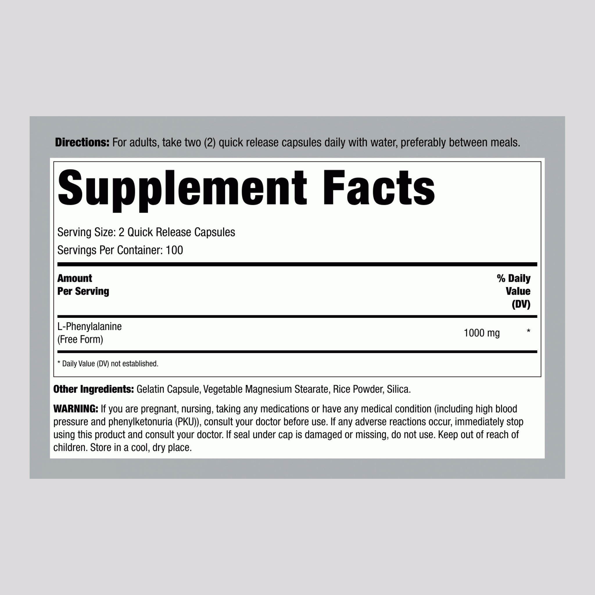 L-苯丙氨酸，每份1000毫克，200粒膠囊