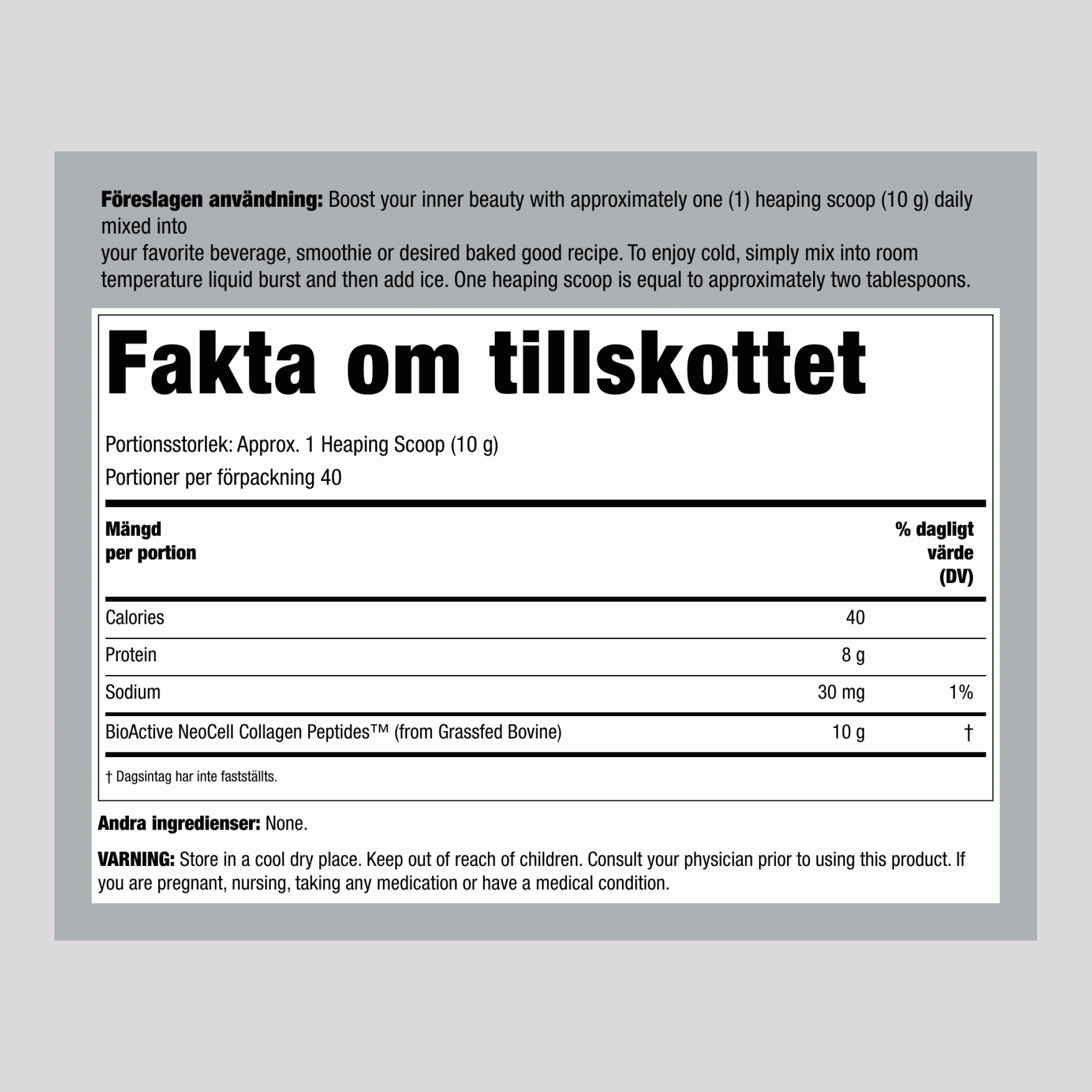 Gräsbetade Kollagenpeptider, 14 oz (400 g) Pulver