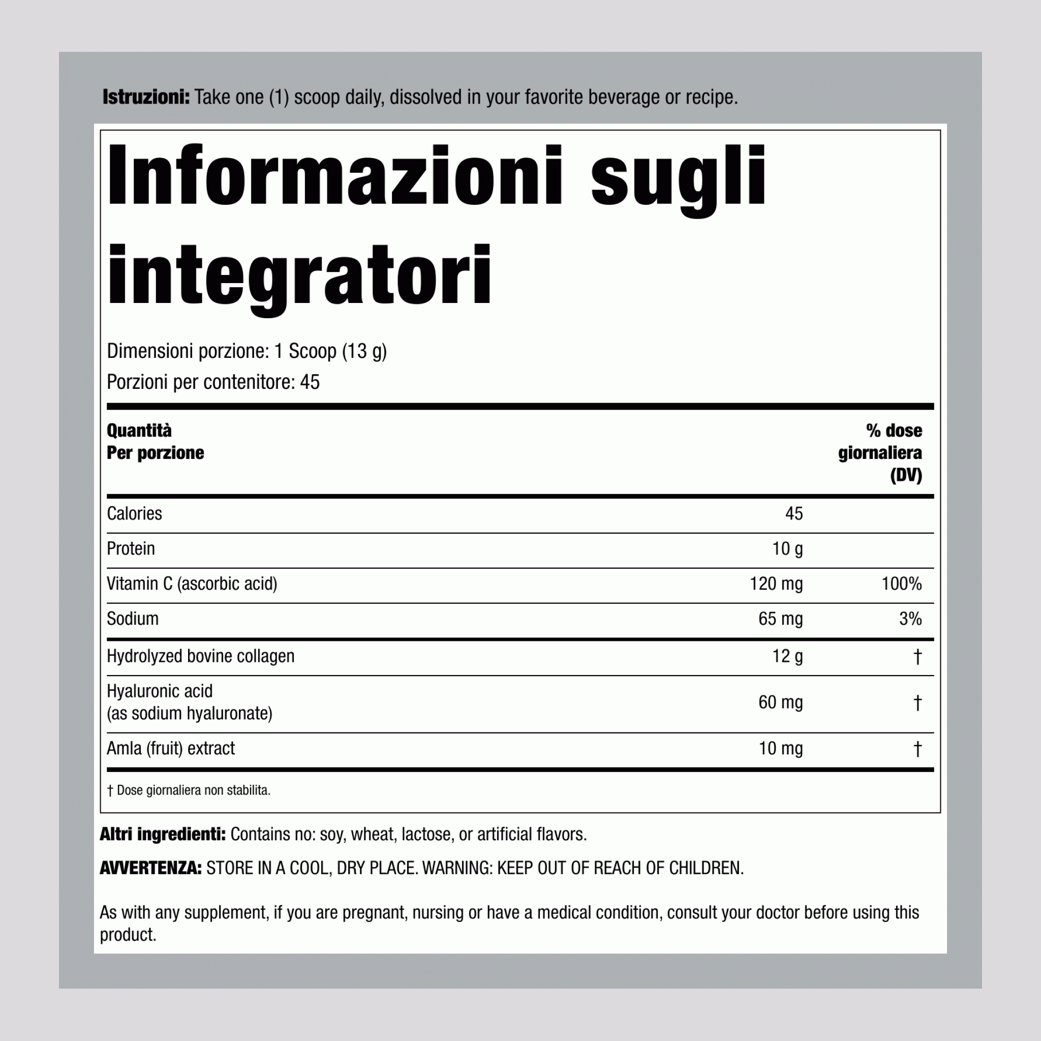 Peptidi di Collagene Avanzato + Acido Ialuronico + C, 20.6 oz (585 g) Polvere