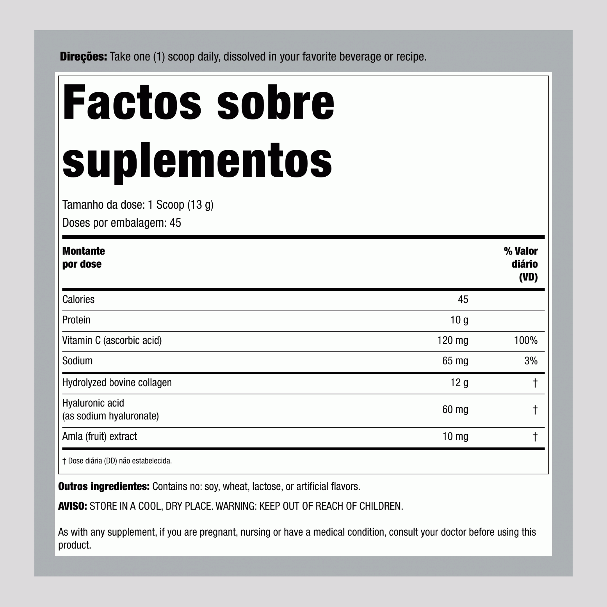 Peptídeos de Colágeno Avançado + Ácido Hialurônico + C, 585 g (20,6 oz) em Pó