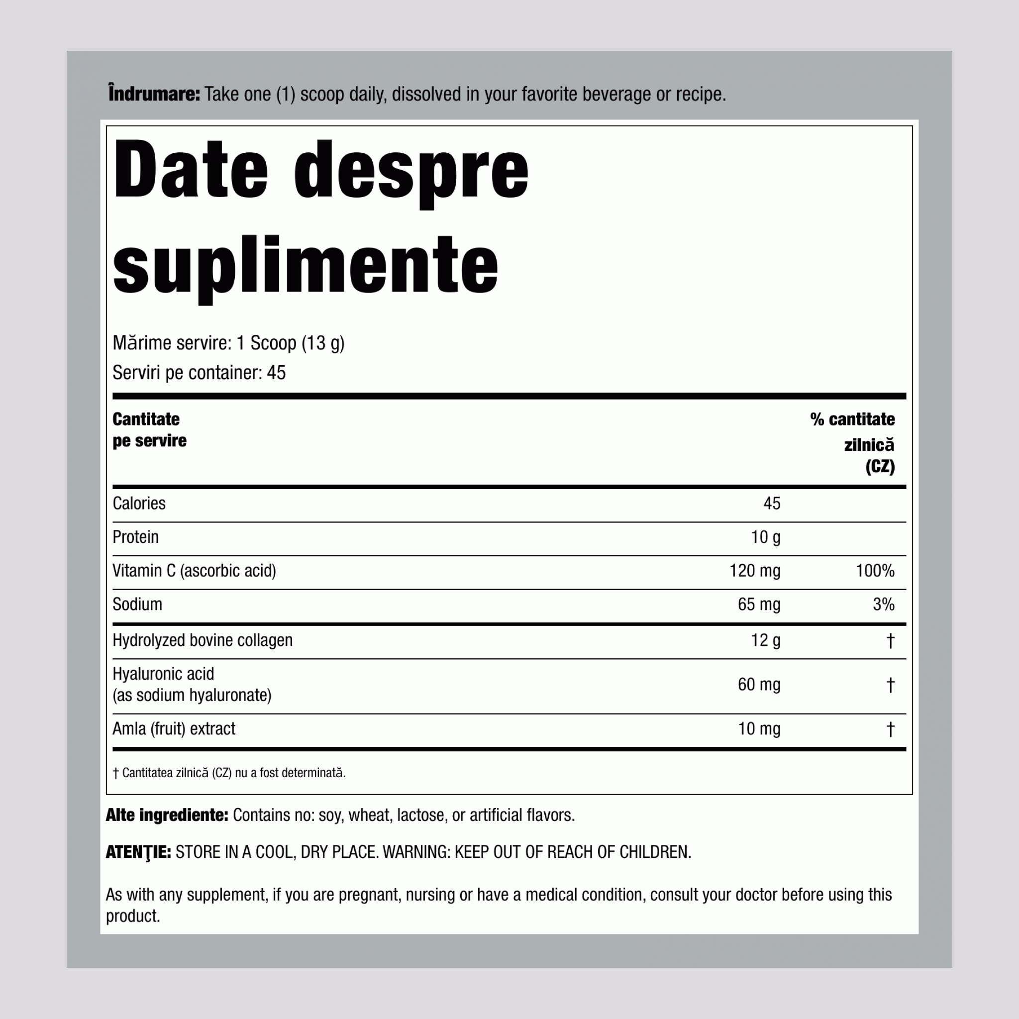 Peptide de Colagen Avansat + Acid Hialuronic + C, 20,6 oz (585 g) Pudră