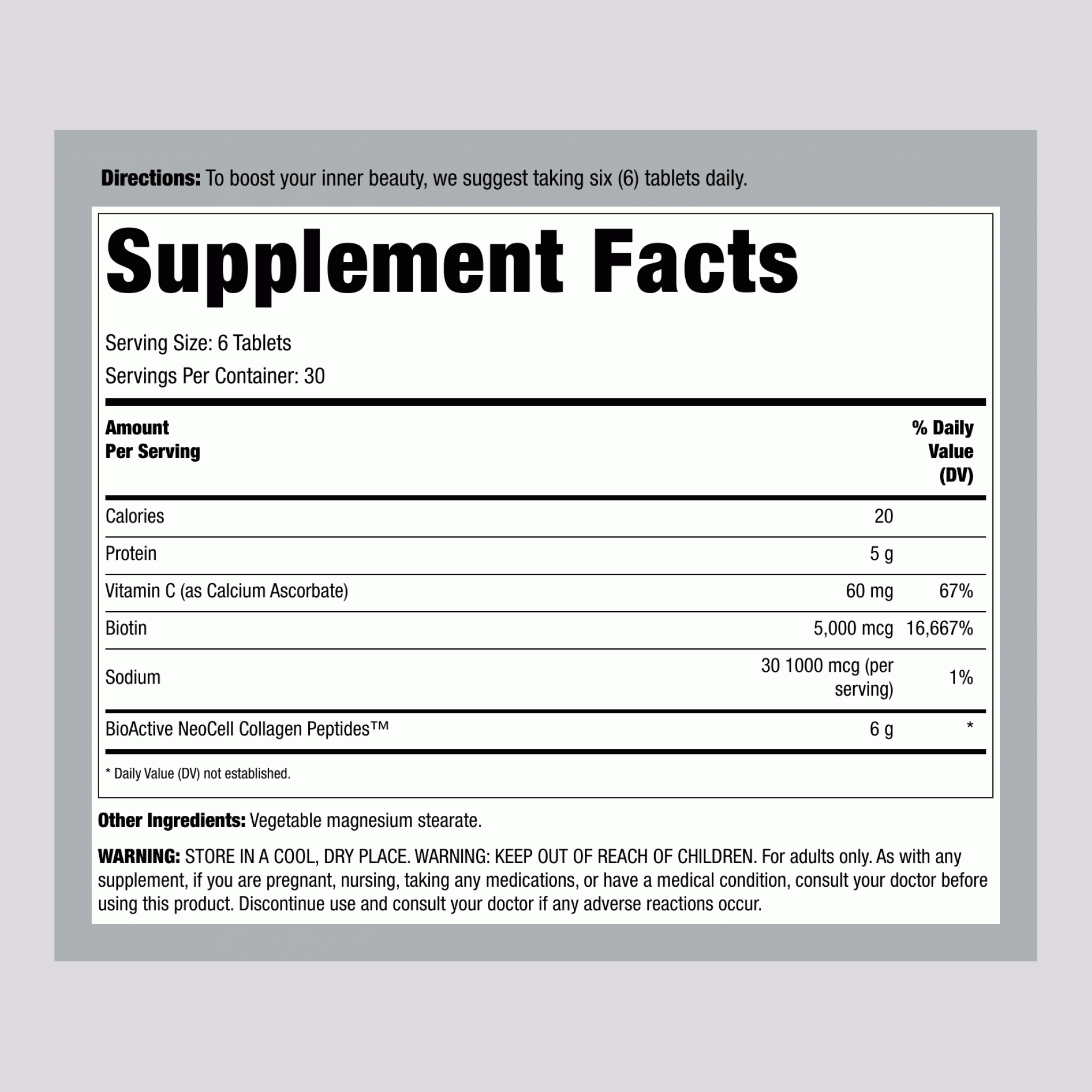 Grassfed Collagen Peptides  + C & Biotin, 180 Caplets