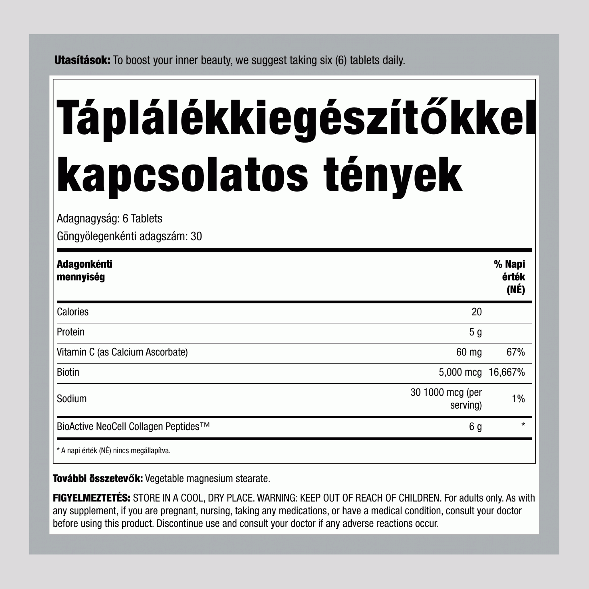 Fűvel táplált kollagén peptidek + C-vitamin és biotin, 180 tabletta