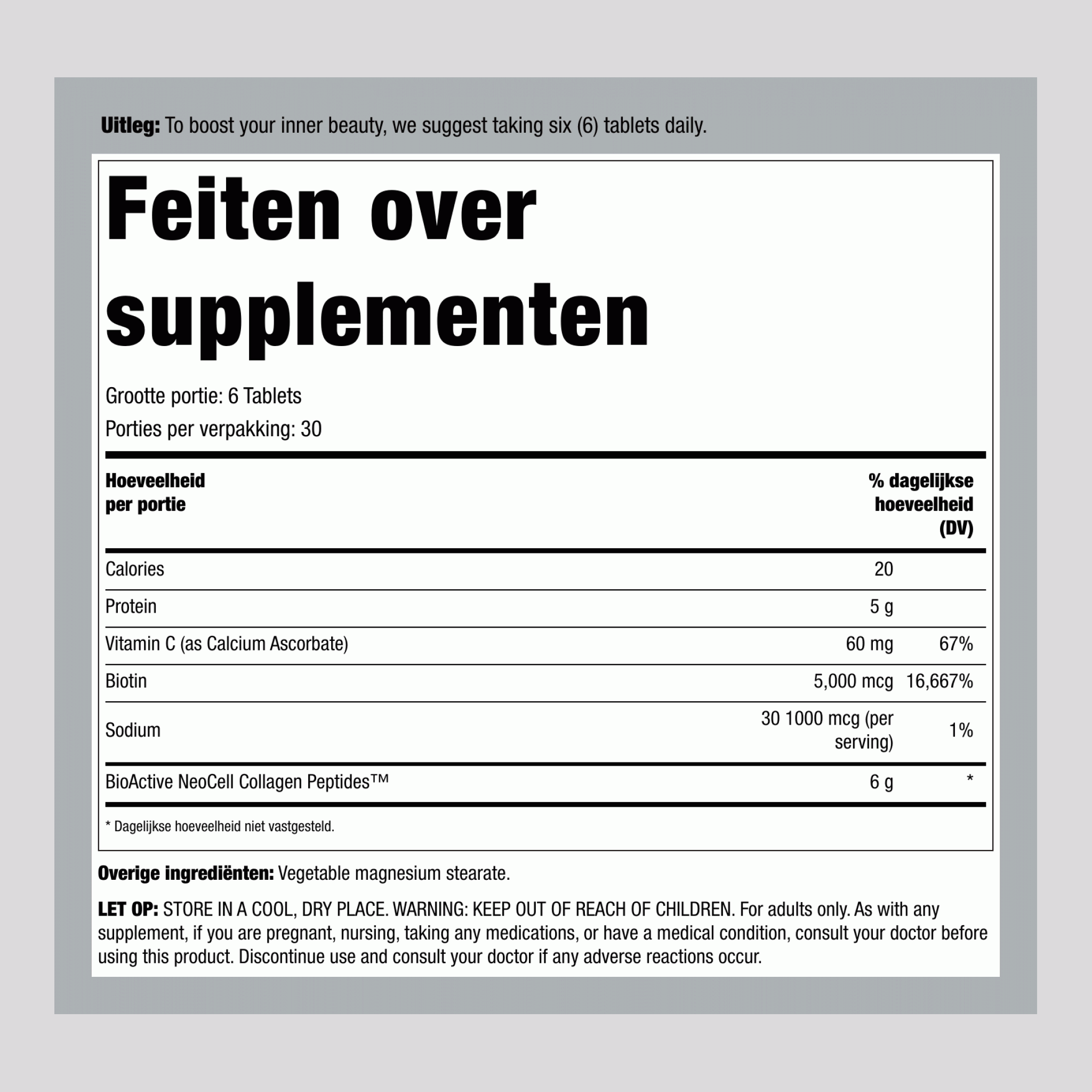 Grasgevoerde Collageen Peptiden + C & Biotine, 180 Tabletten