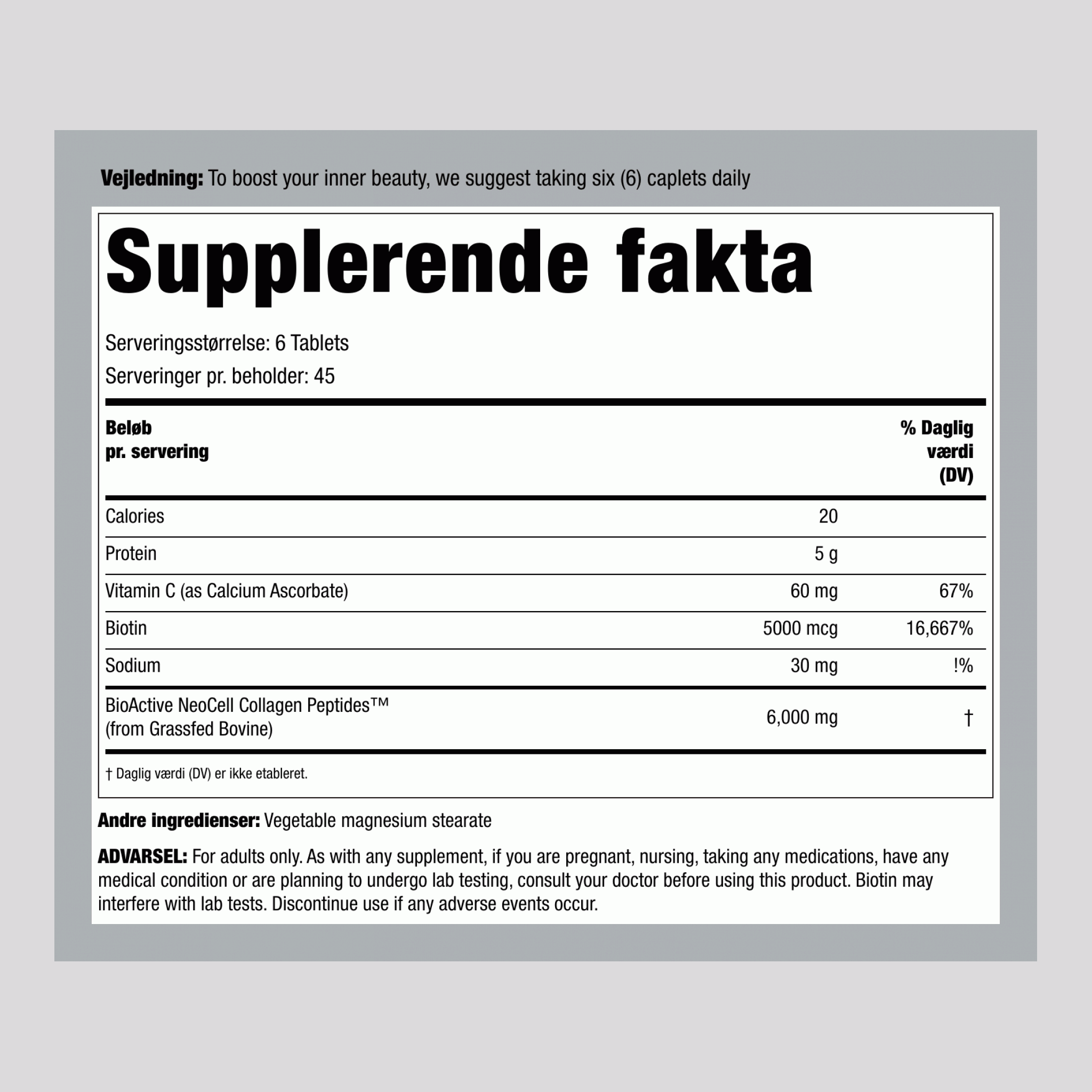 Græsfodret Collagenpeptider + C & Biotin, 270 Tabletter