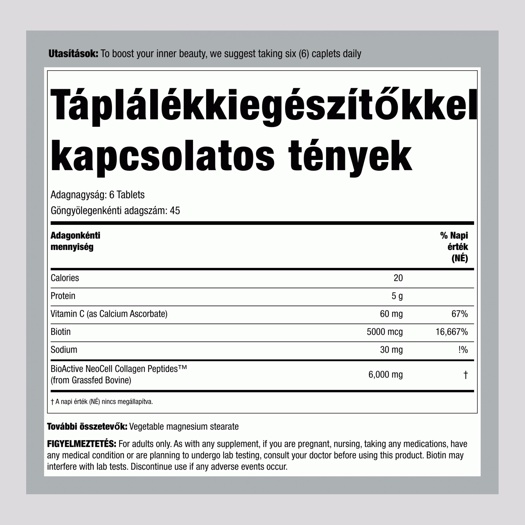 Fűvel táplált kollagén peptidek + C-vitamin és biotin, 270 tabletta