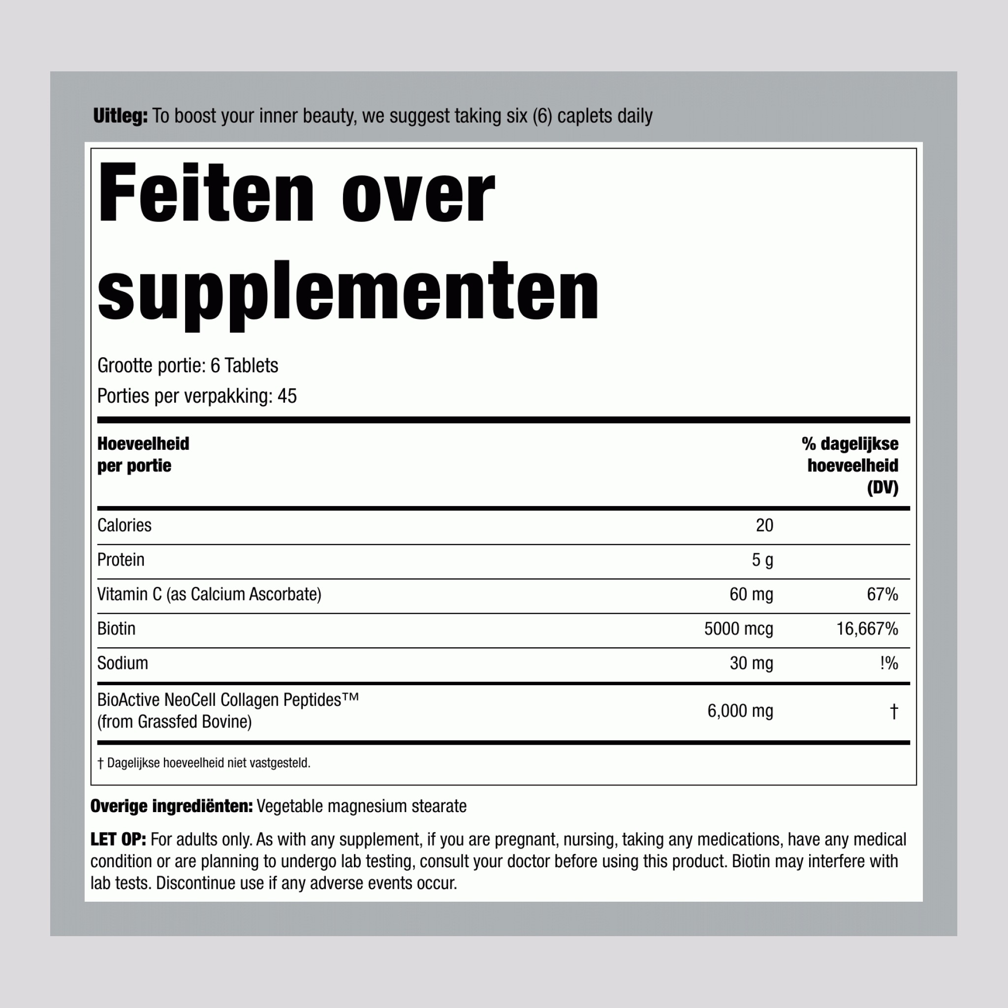 Grasgevoede Collageenpeptiden + C & Biotine, 270 Tabletten