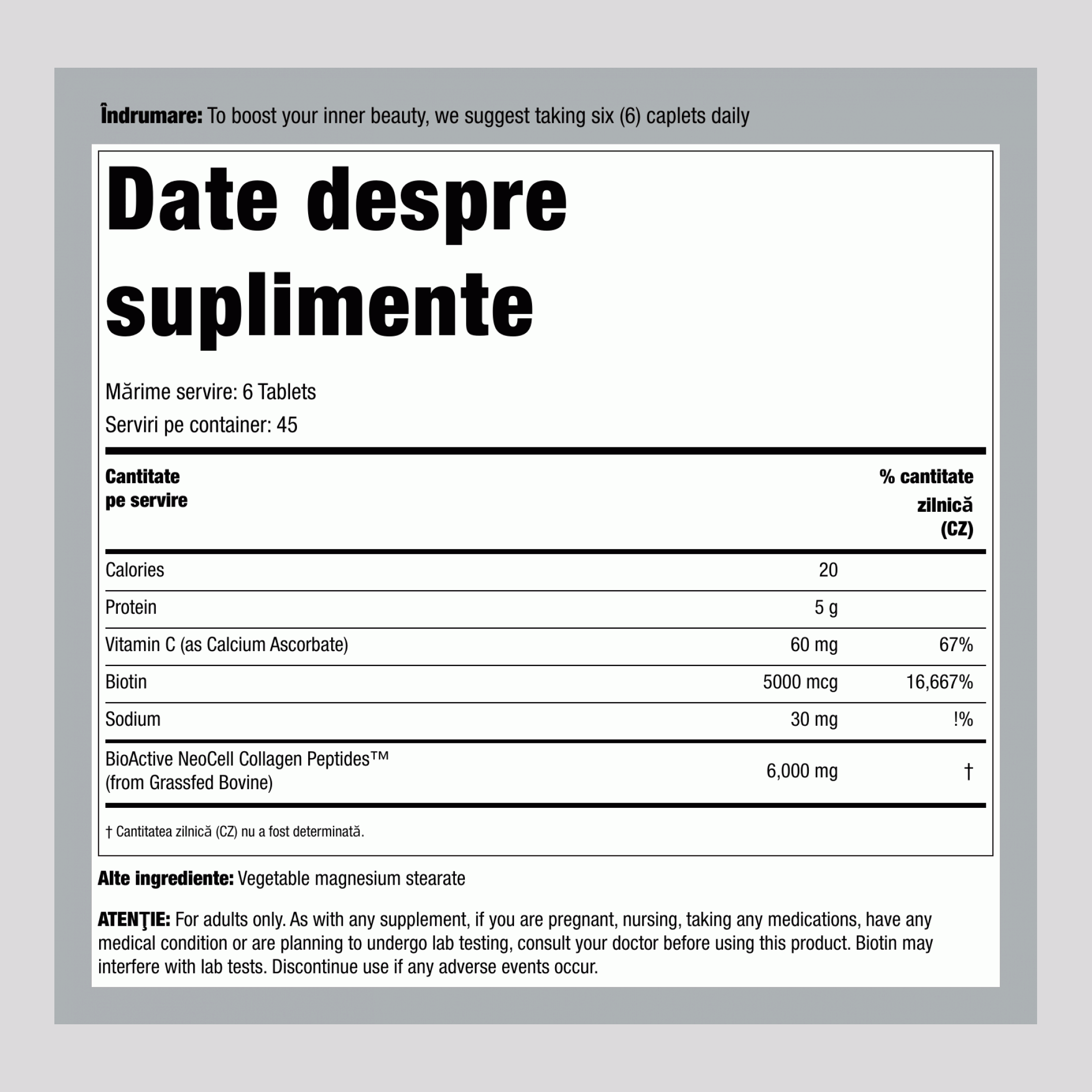 Peptide de colagen Grassfed + C & Biotină, 270 de tablete