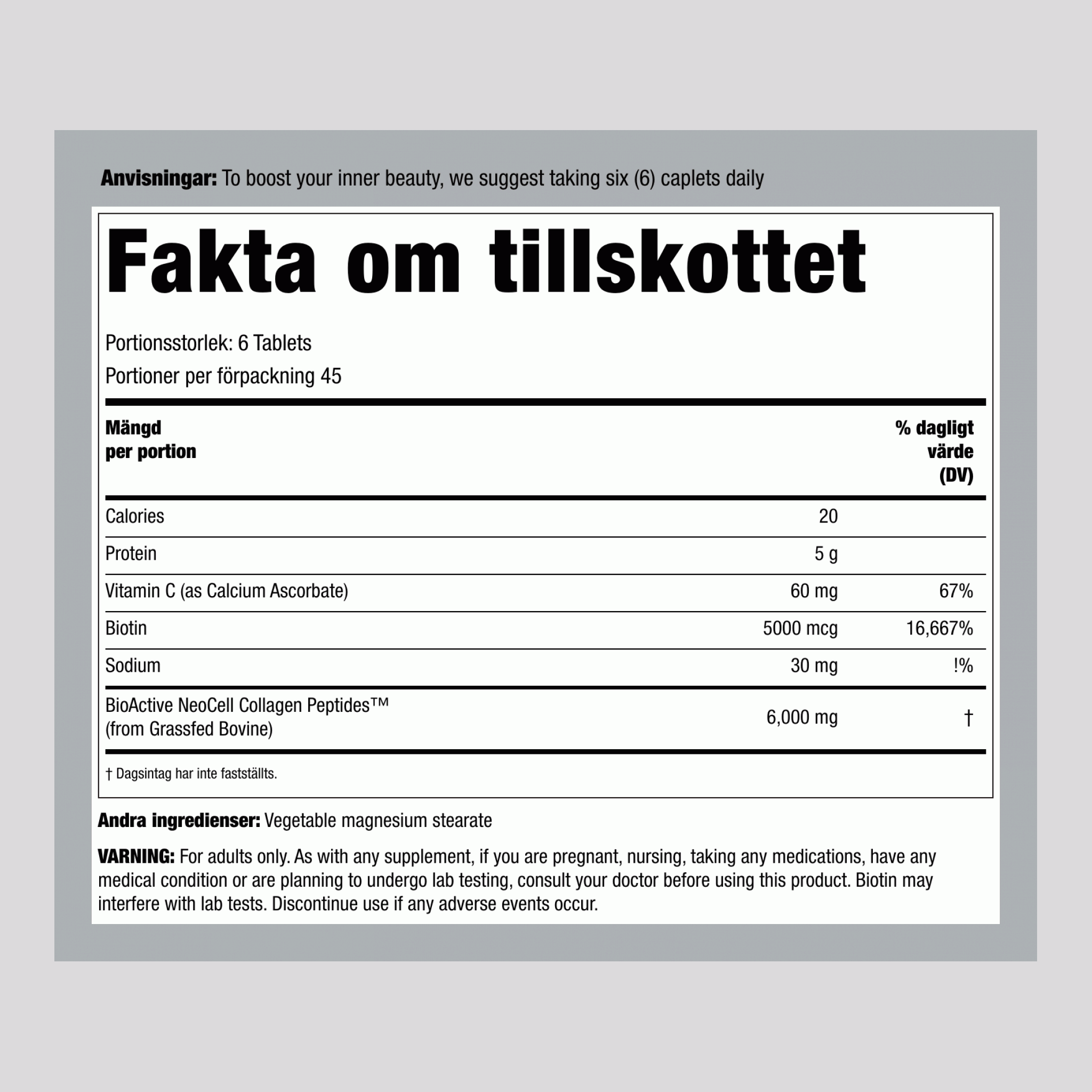 Gräsbetat Kollagenpeptider + C & Biotin, 270 Tabletter