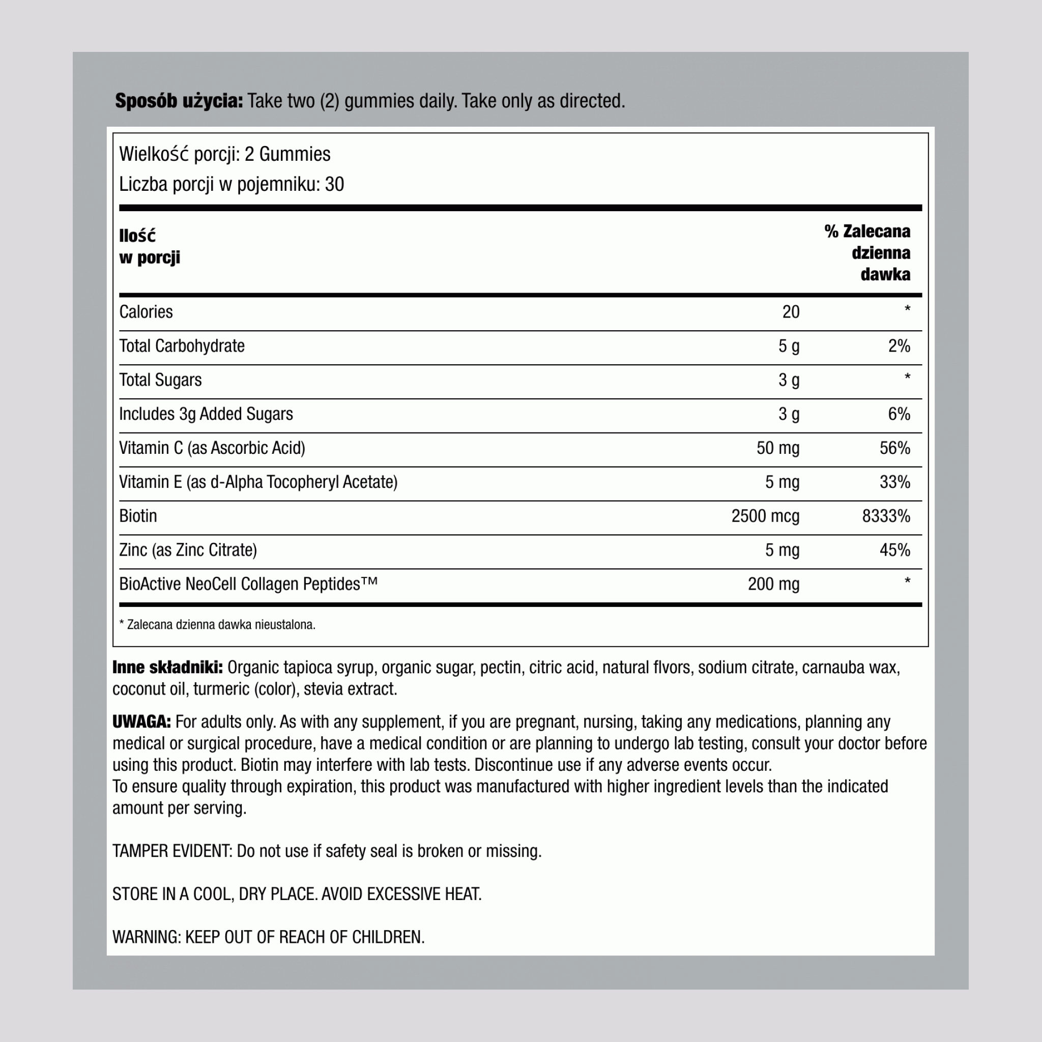 Beauty Builder - Gumy Witaminowe na Włosy, Skórę i Paznokcie o Smaku Cytrynowym, 60 Smacznych Gumek