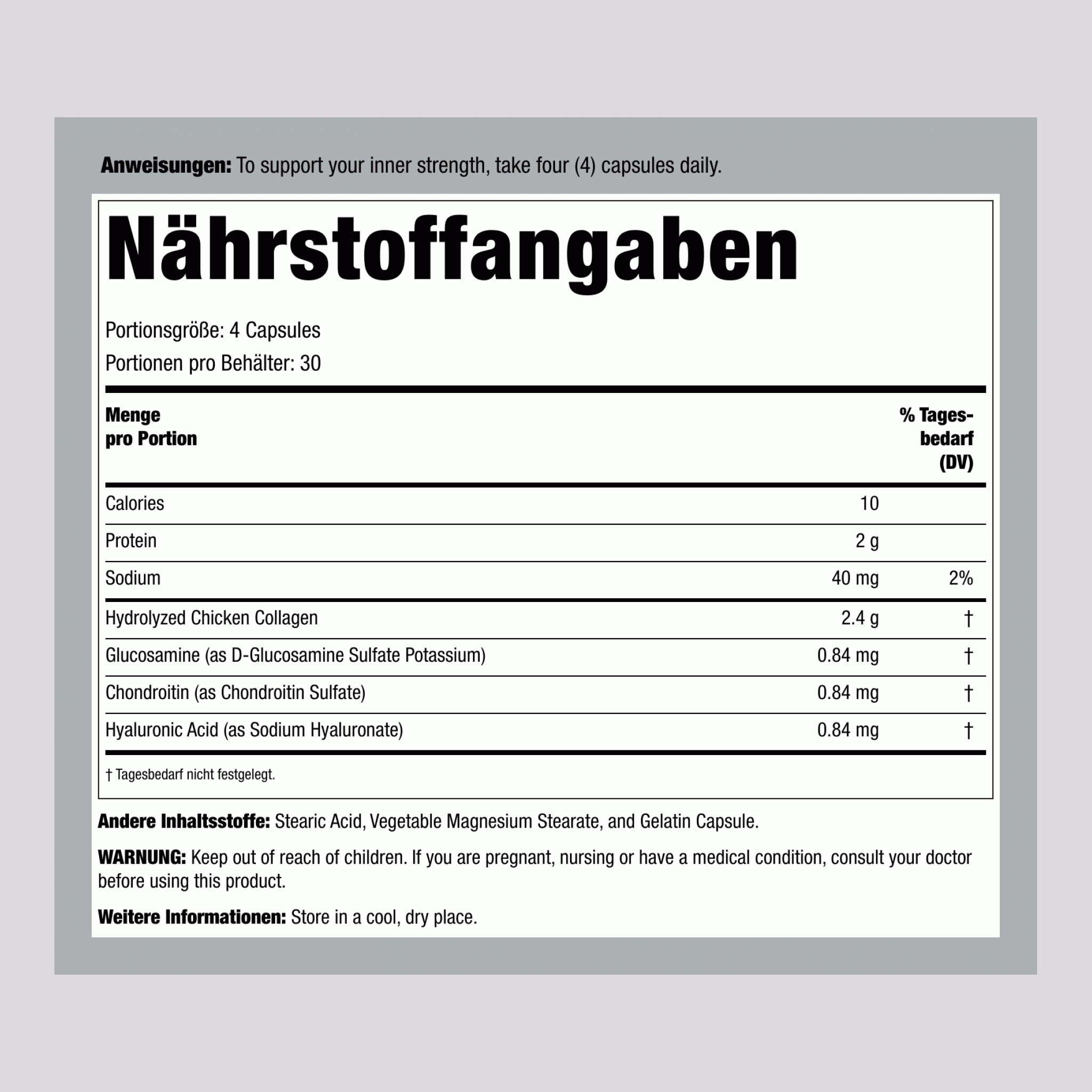 Gelenkkomplex Kollagen Typ 2 + Hyaluronsäure, 120 Kapseln