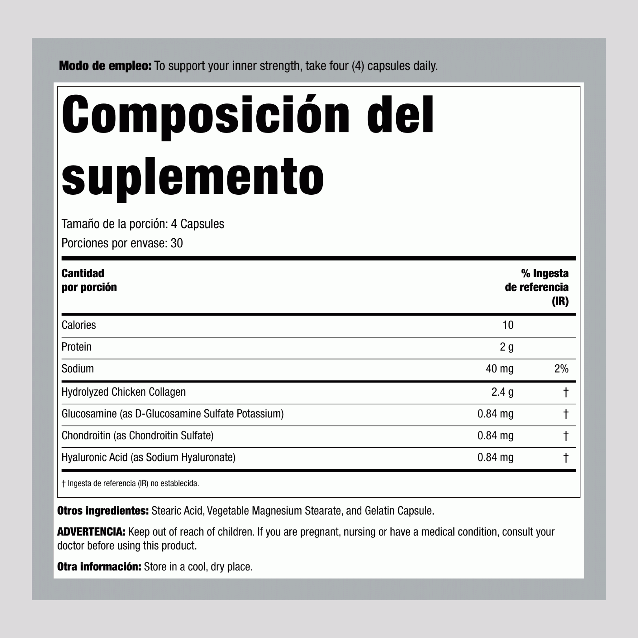 Complejo Articular de Colágeno Tipo 2 + Ácido Hialurónico, 120 Cápsulas