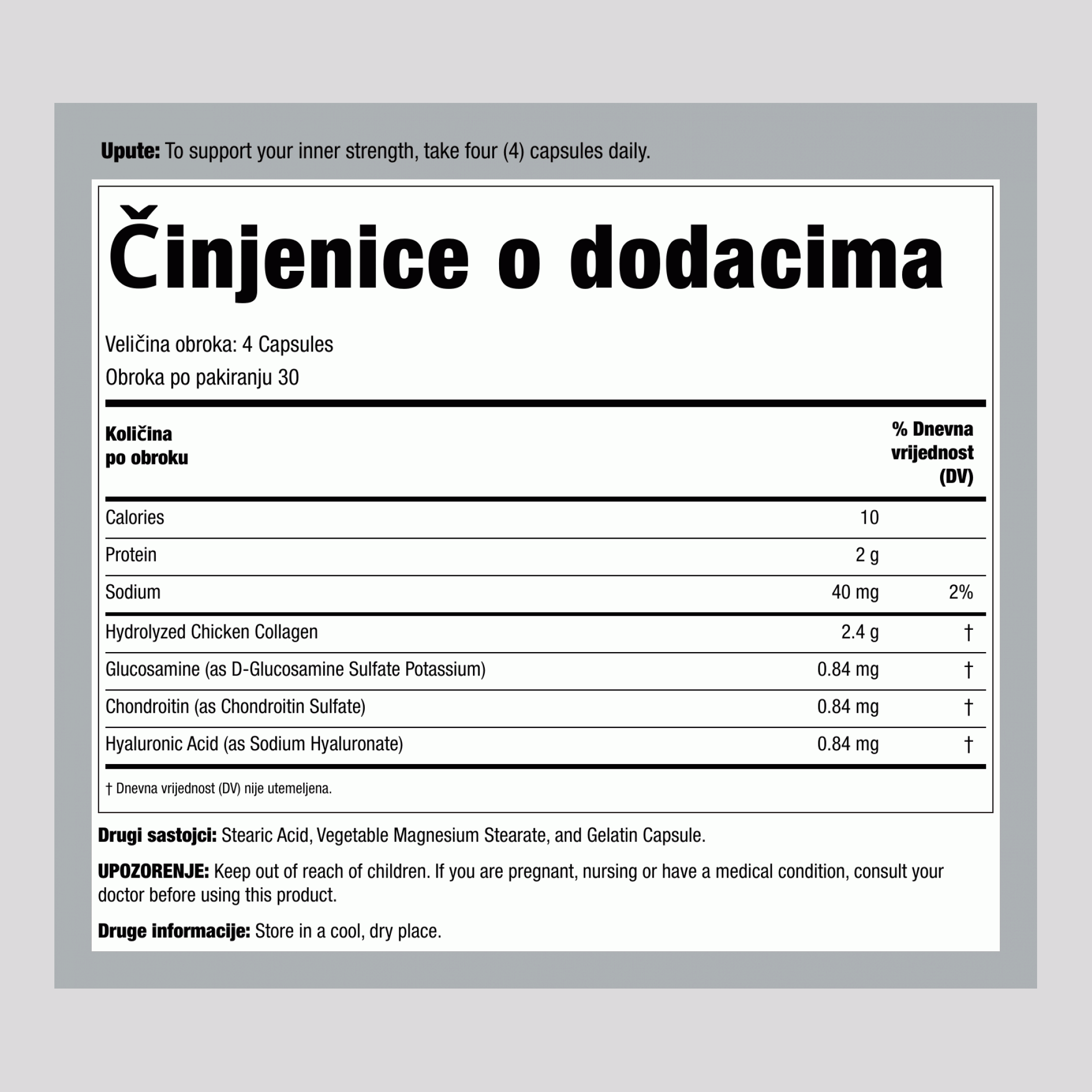 Kompleks za zglobove Kolagen tip 2 + Hijaluronska kiselina, 120 kapsula