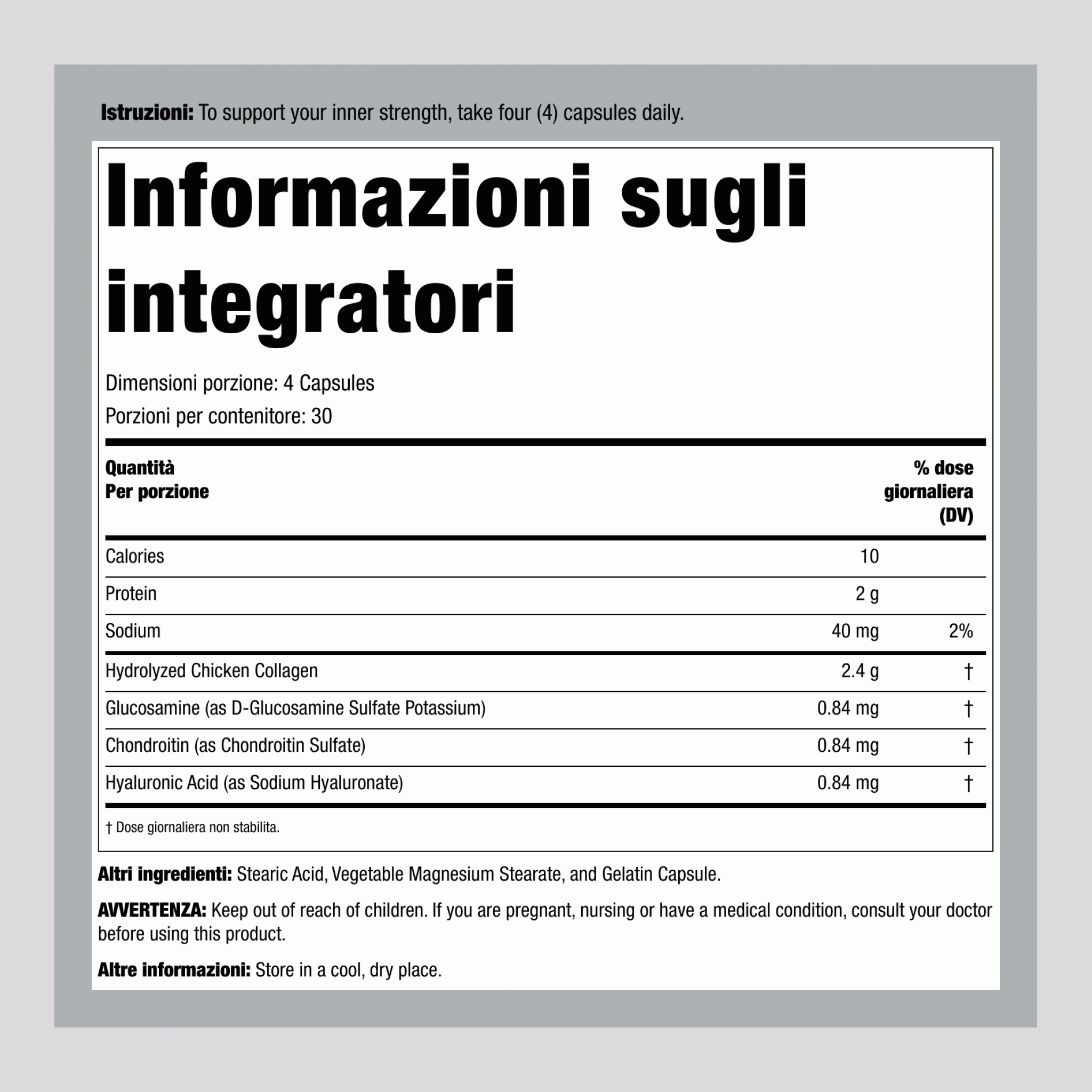Complesso Articolare Collagene Tipo 2 + Acido Ialuronico, 120 Capsule