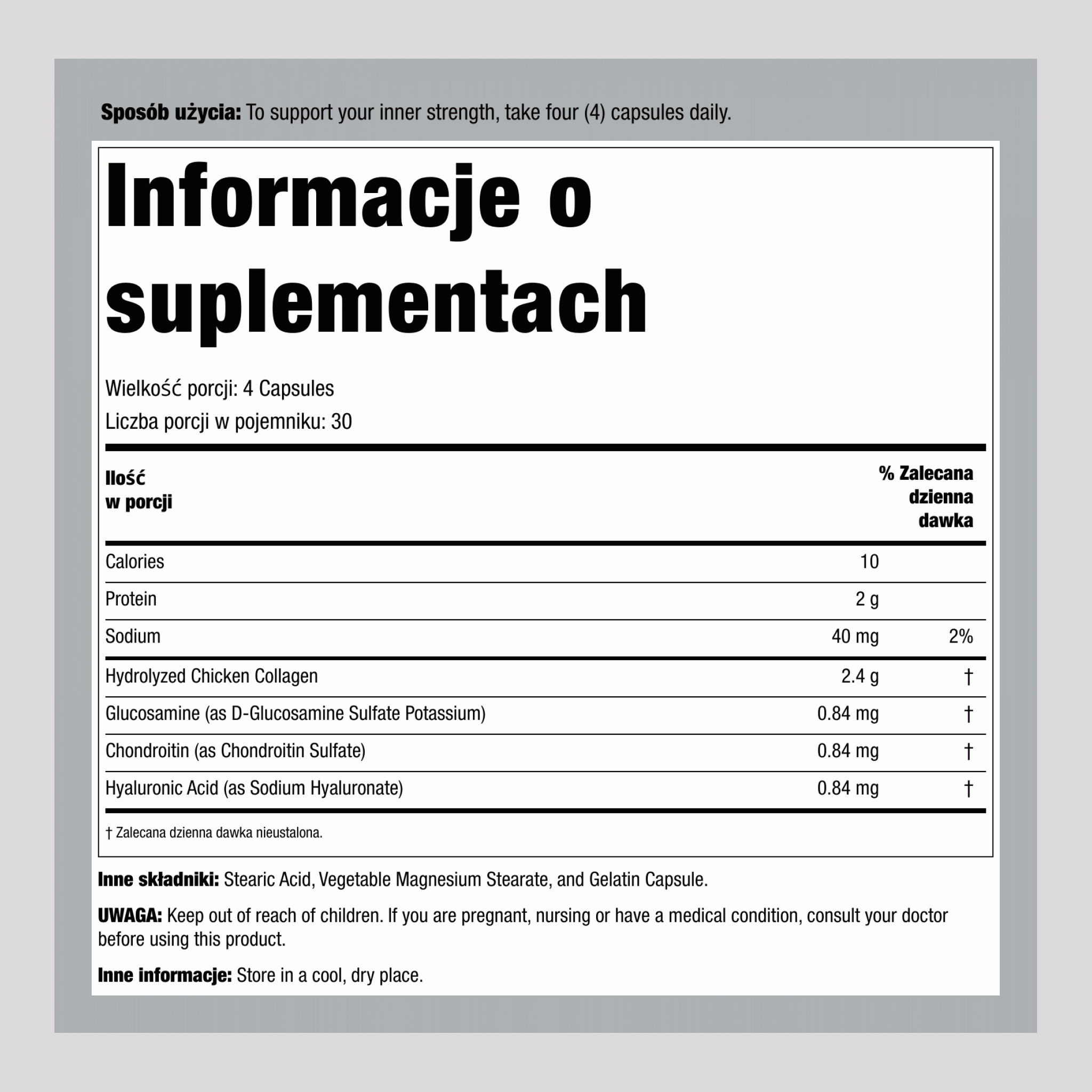Kompleks Stawów Kolagen Typ 2 + Kwas Hialuronowy, 120 Kapsułek