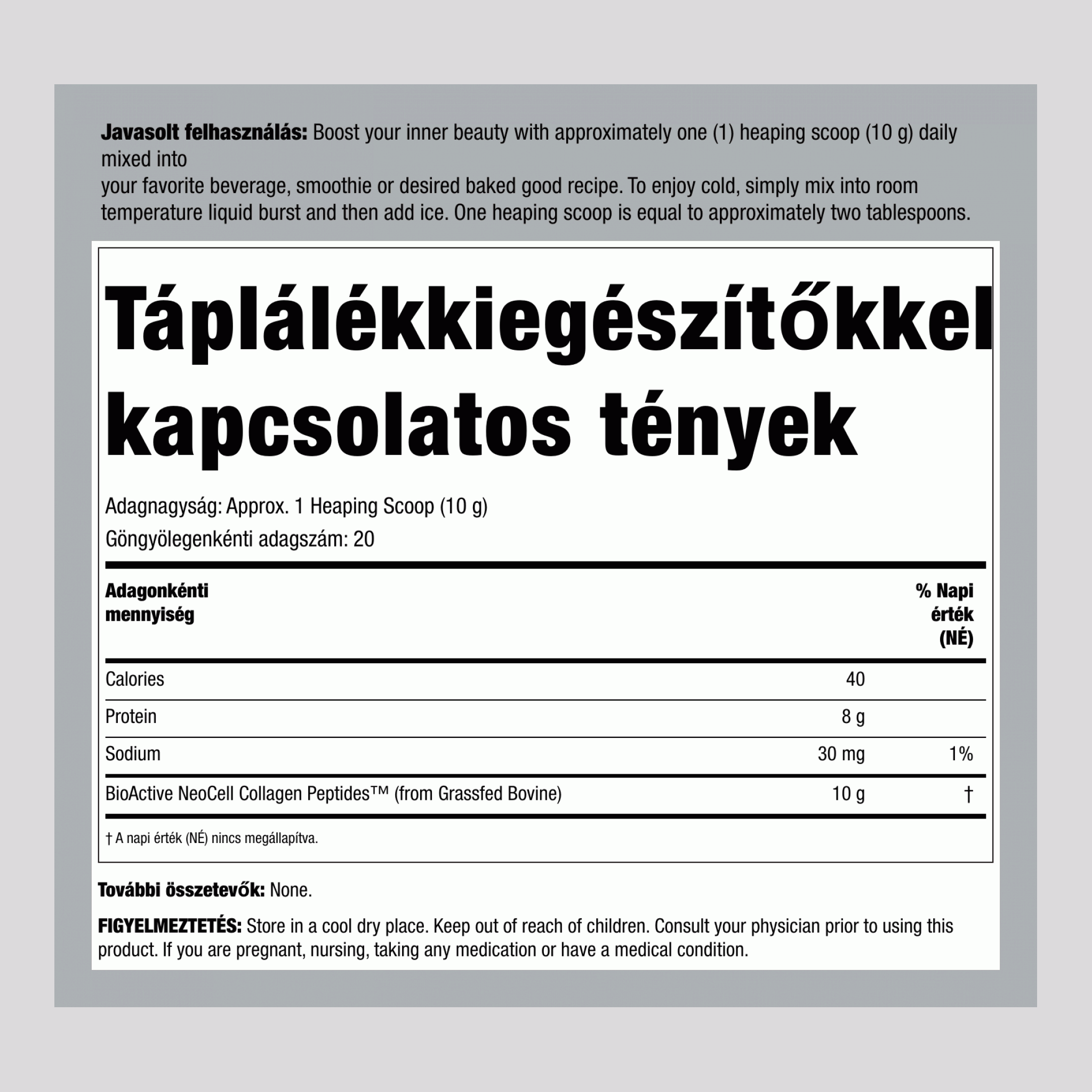 Kollagén Peptidek 10 grammos tasakok, 20 tasak