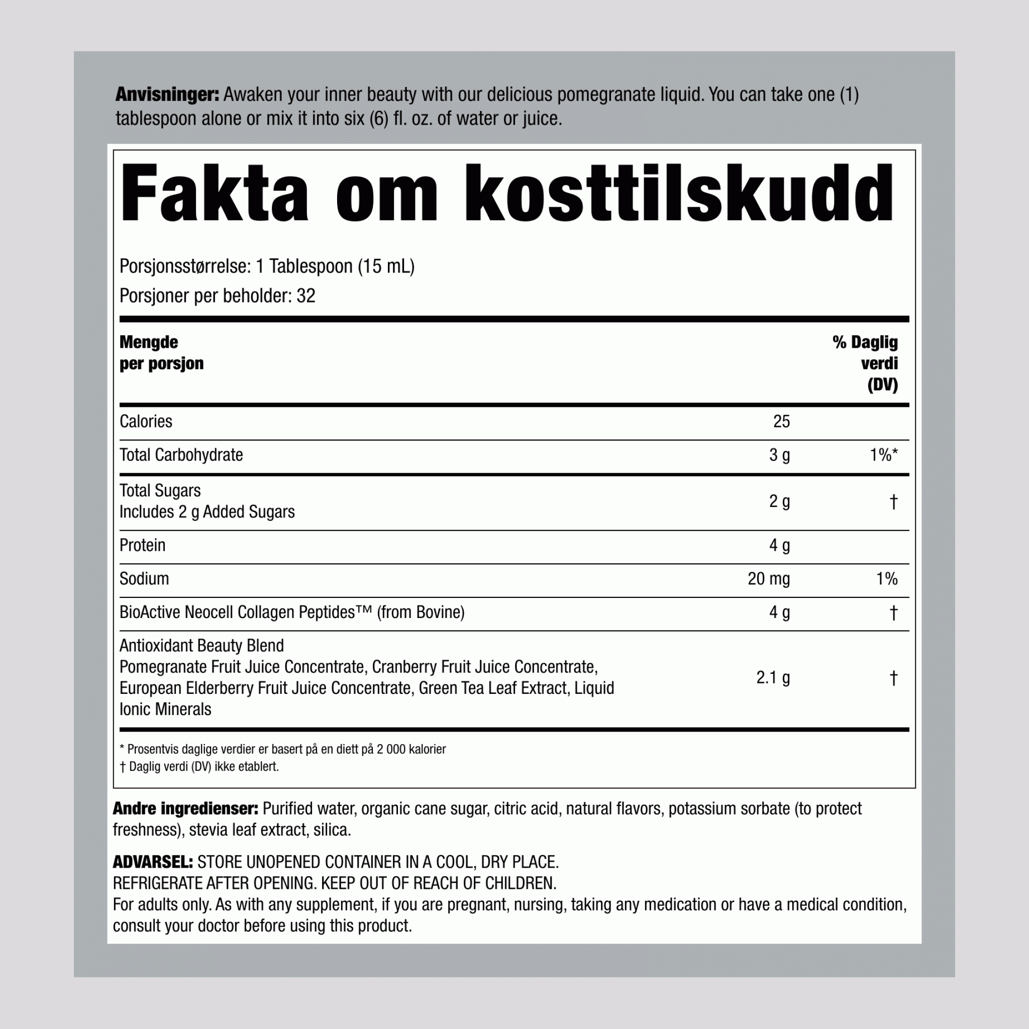 Kollagen i flytende form, 16 fl oz Granateplesmak