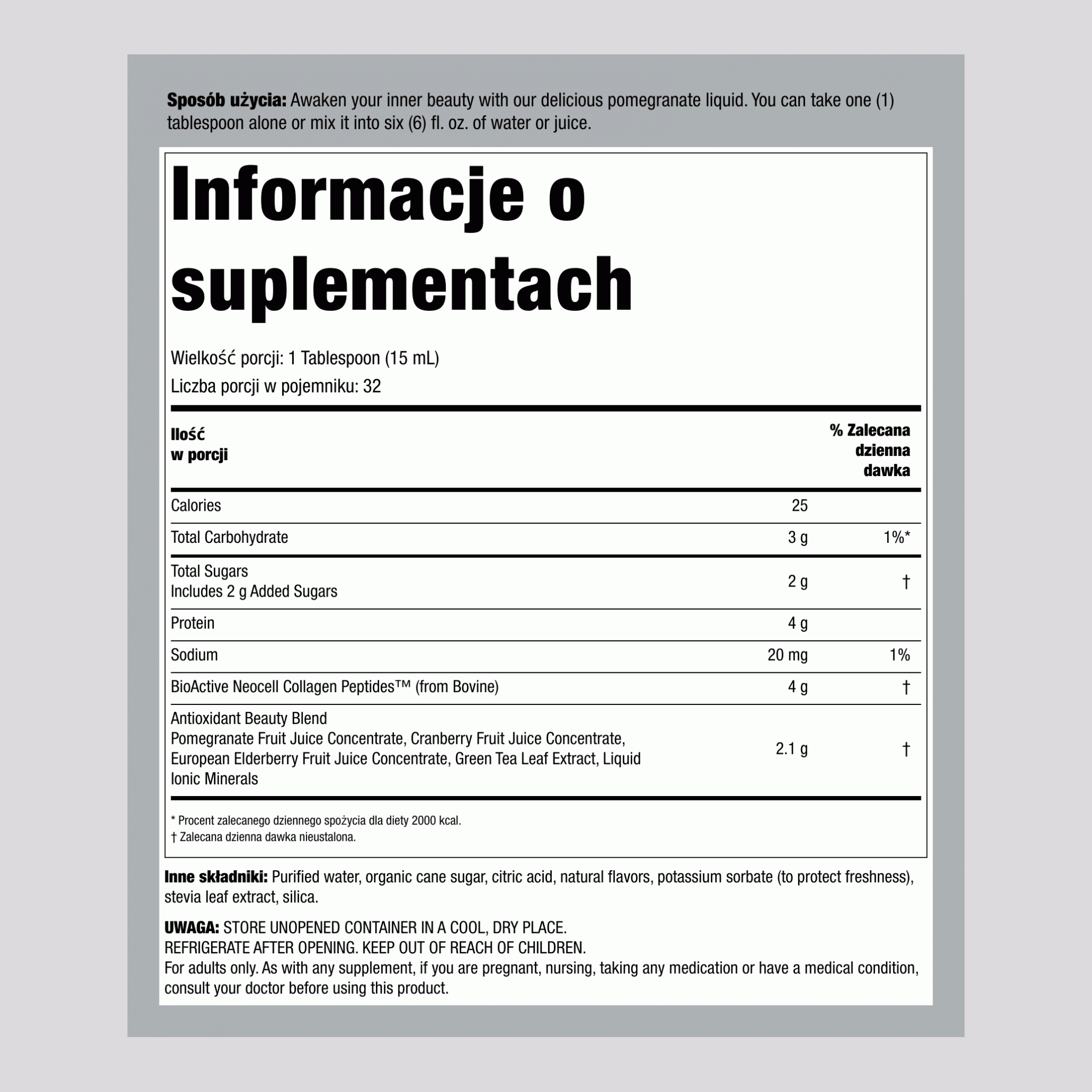 Kolagen w płynie, 16 fl oz o smaku granatu
