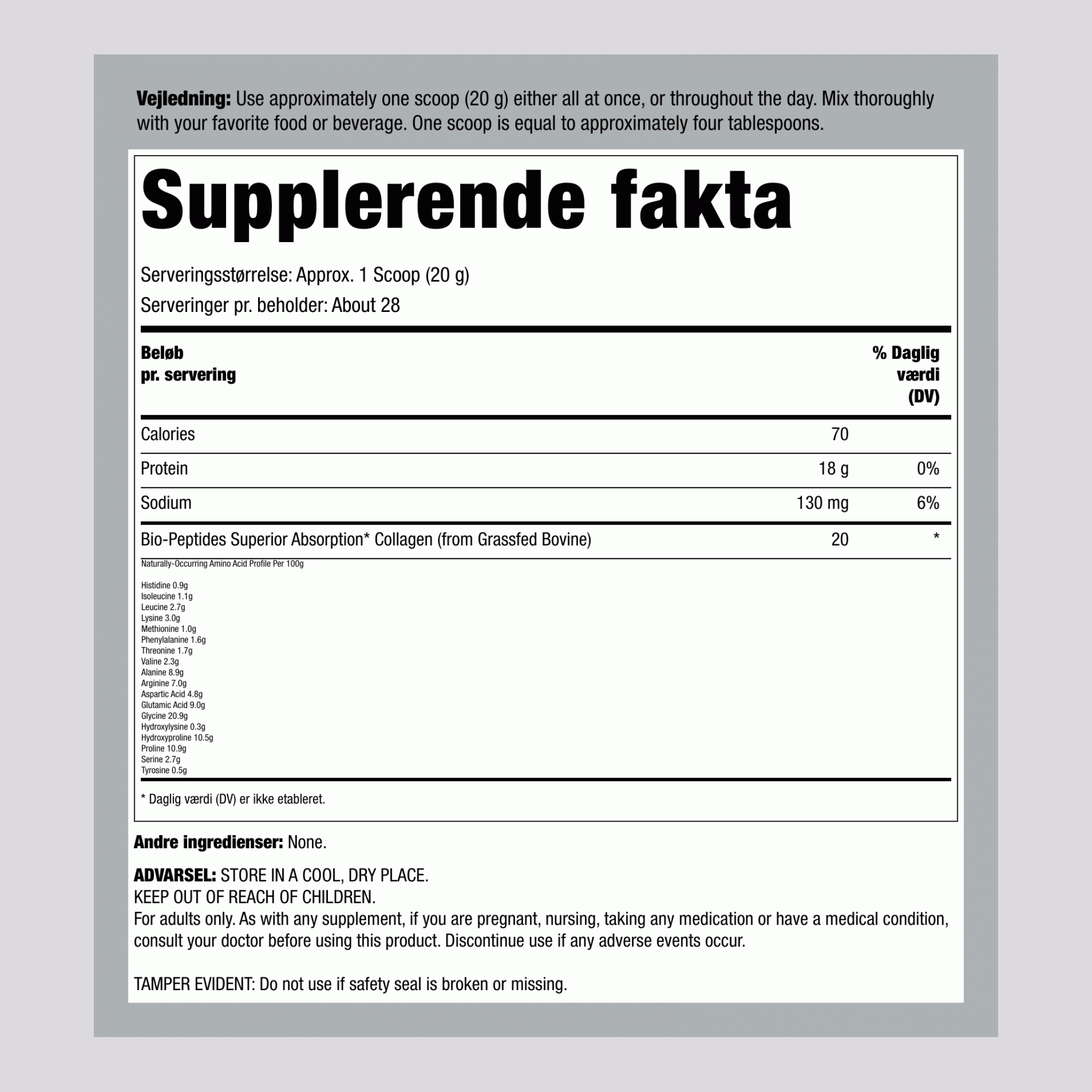 Græsfodret Kollagen Bio-Peptider, 567 g (20 oz) Pulver