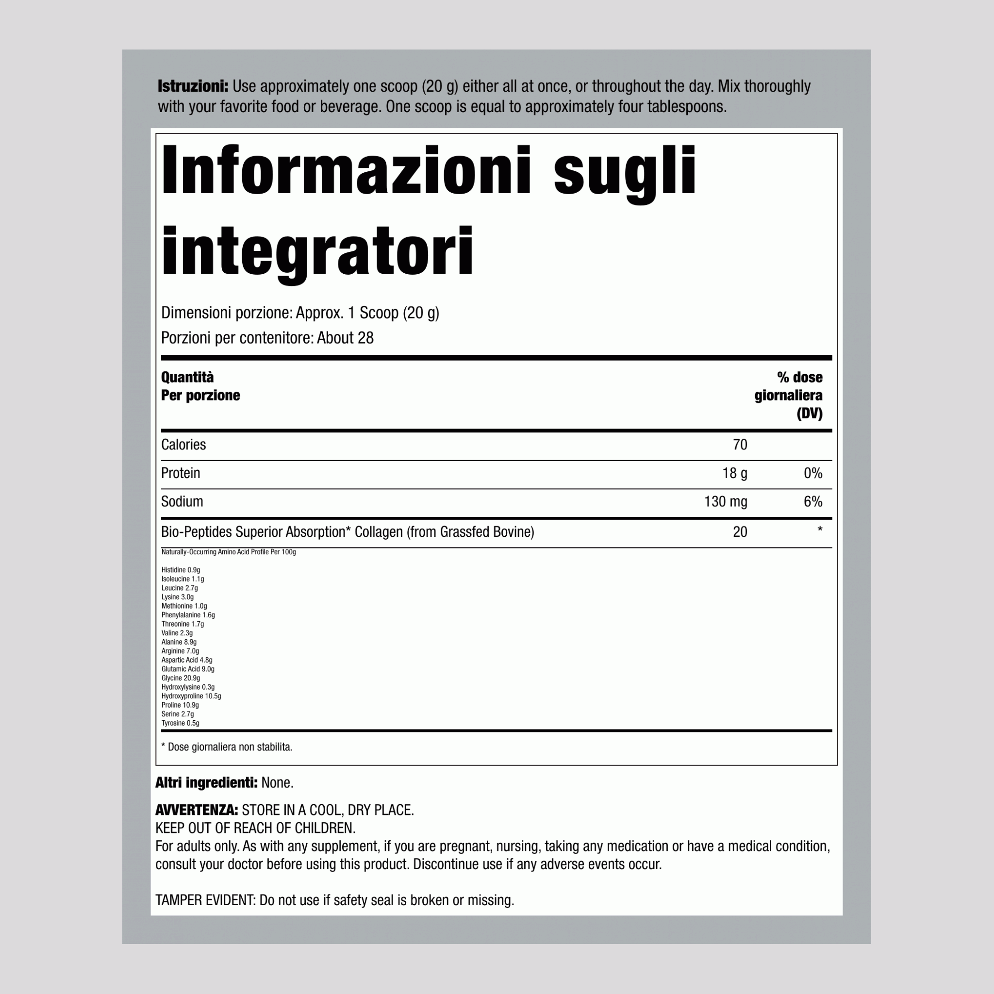 Collagene Bio-Peptidi da Bestiame Nutrito Erba, 20 oz (567 g) in Polvere