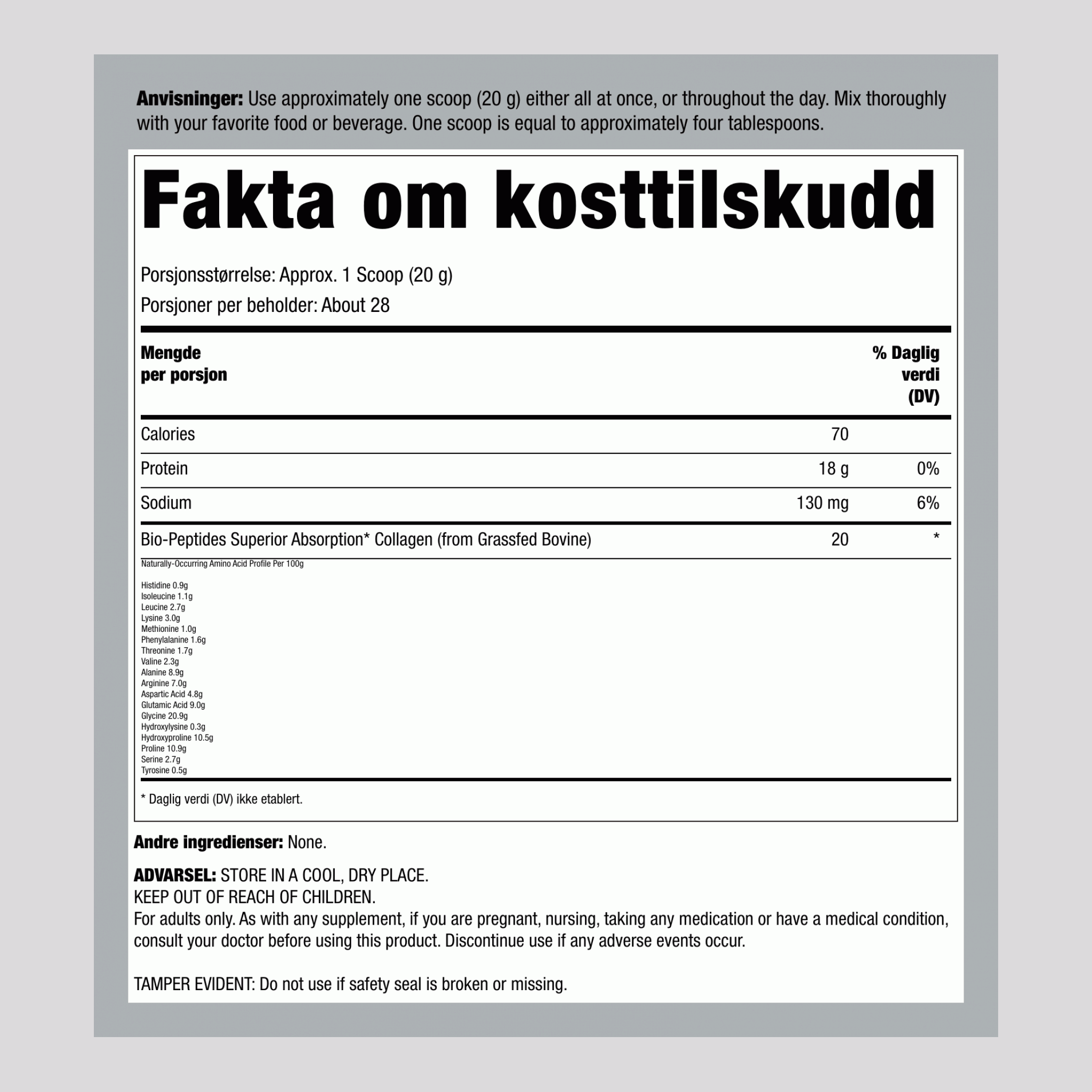 Gressfødt Kollagen Biopeptider, 567 g (20 oz) Pulver