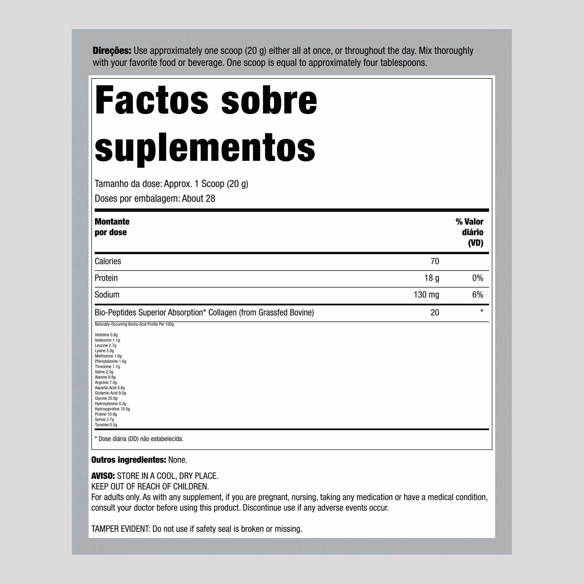 Biopeptídeos de Colágeno Alimentados com Grama, 567 g (20 oz) Pó